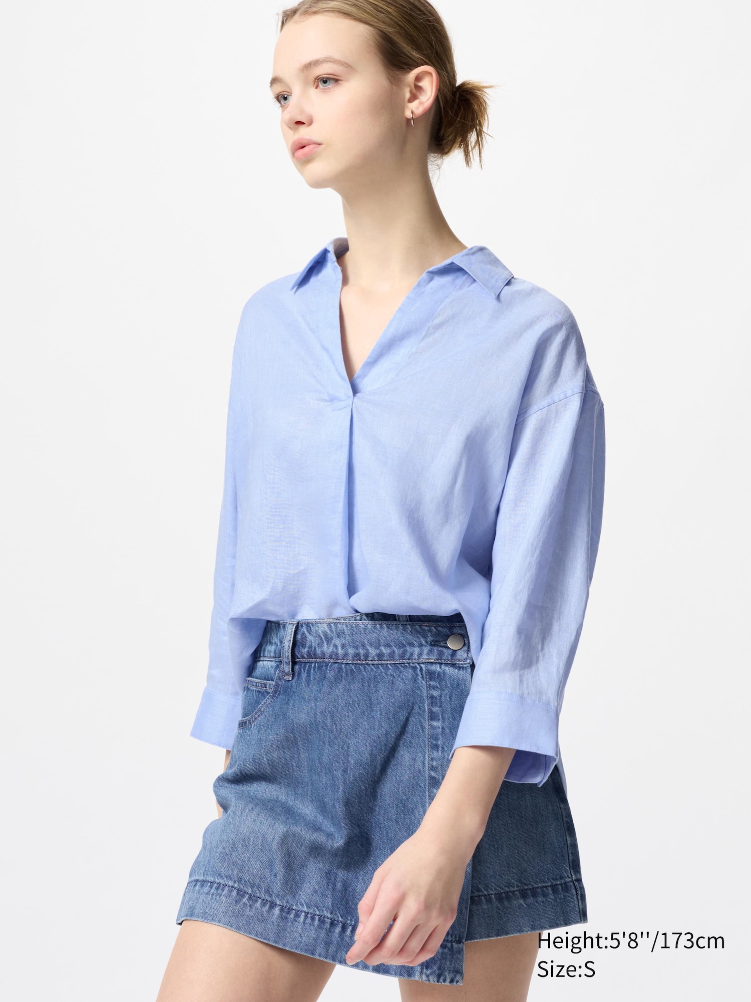 100% European Premium Linen Skipper Collar 3/4 Sleeve Shirt