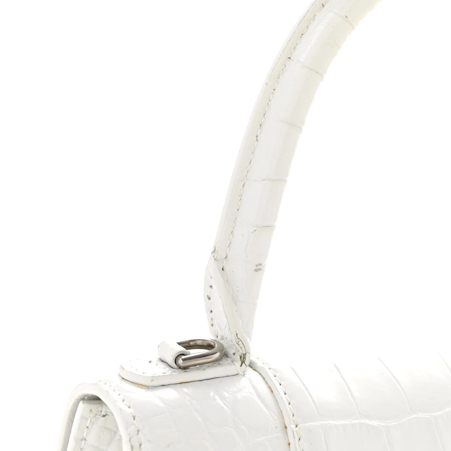 Calfskin Crocodile Embossed Small Hourglass Top Handle Bag White - Top Club