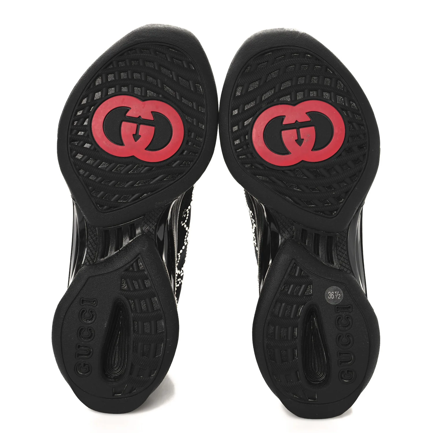 Tela Retino Mesh Crystal Suede GG Monogram Womens Gucci Run Sneakers 36.5 Black Silver - Top Club