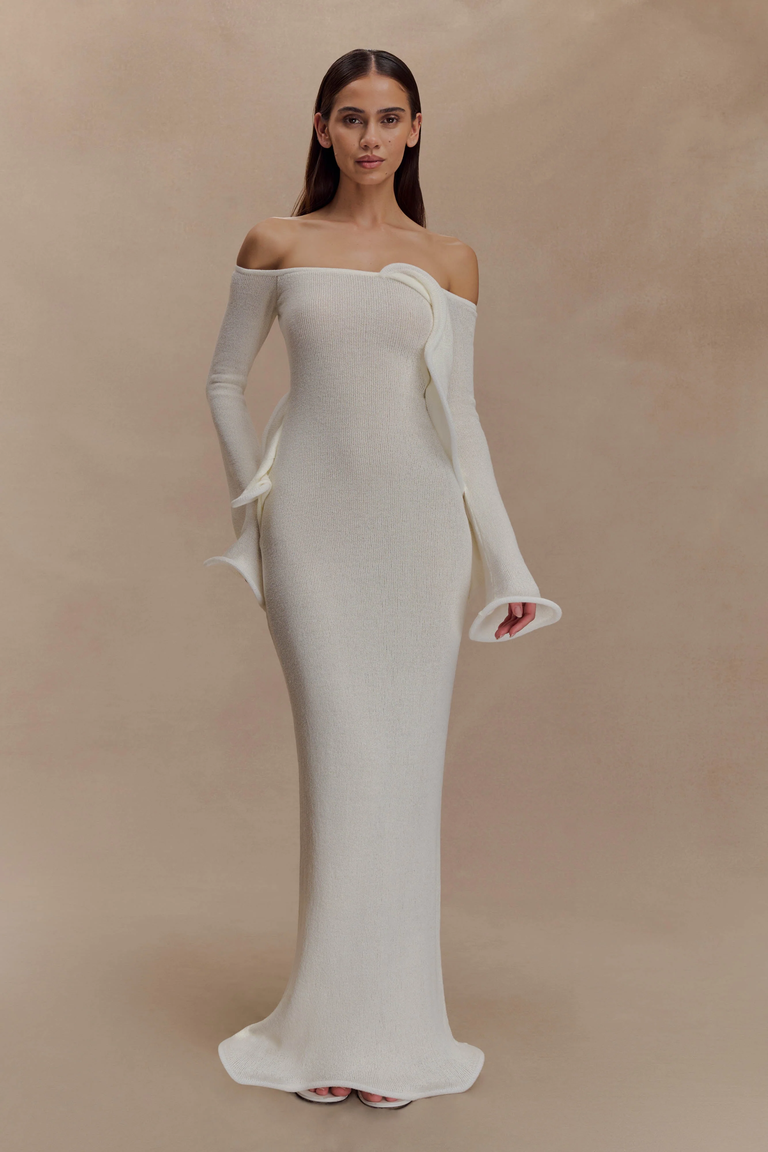 Sandrine Off Shoulder Knit Maxi Dress - White