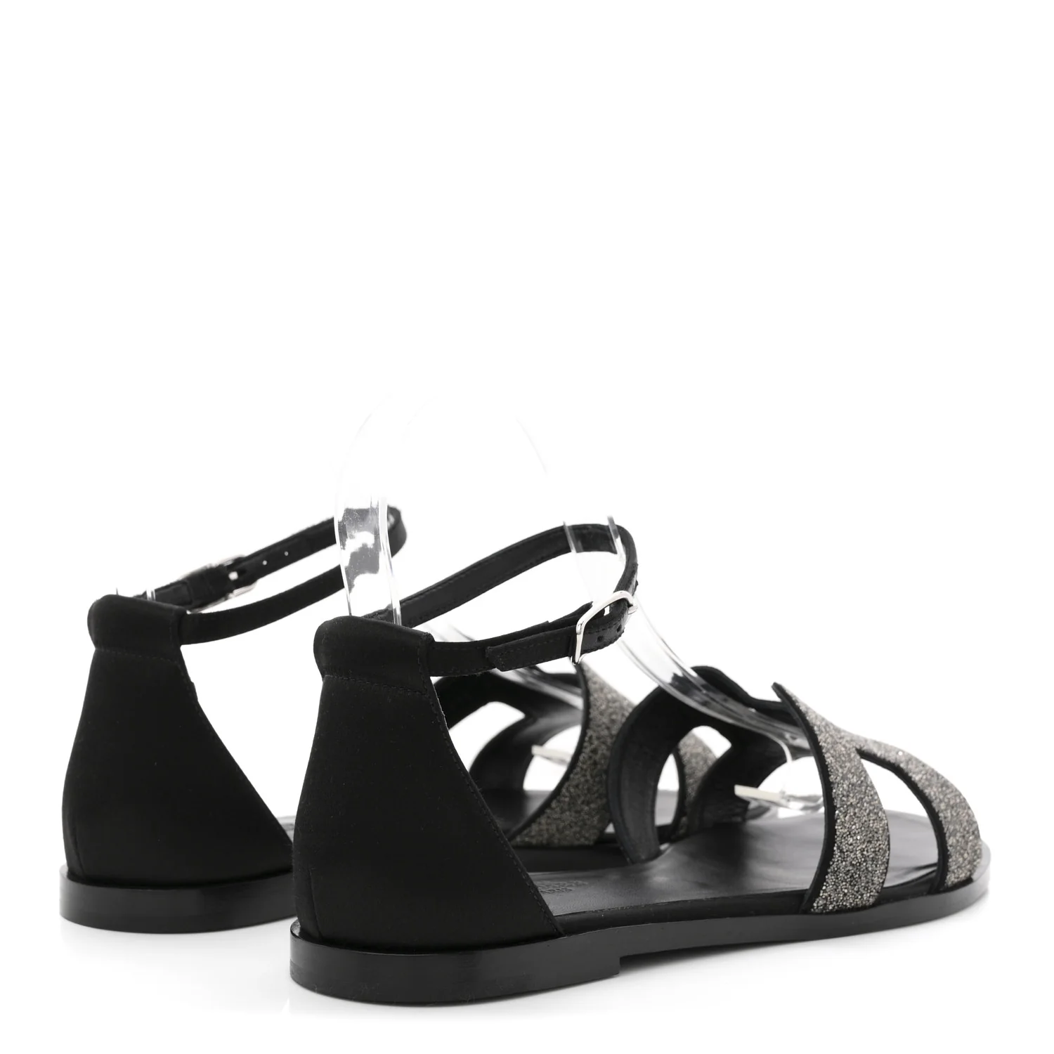 Satin Crystal Santorini Sandals 37.5 Black - Top Club