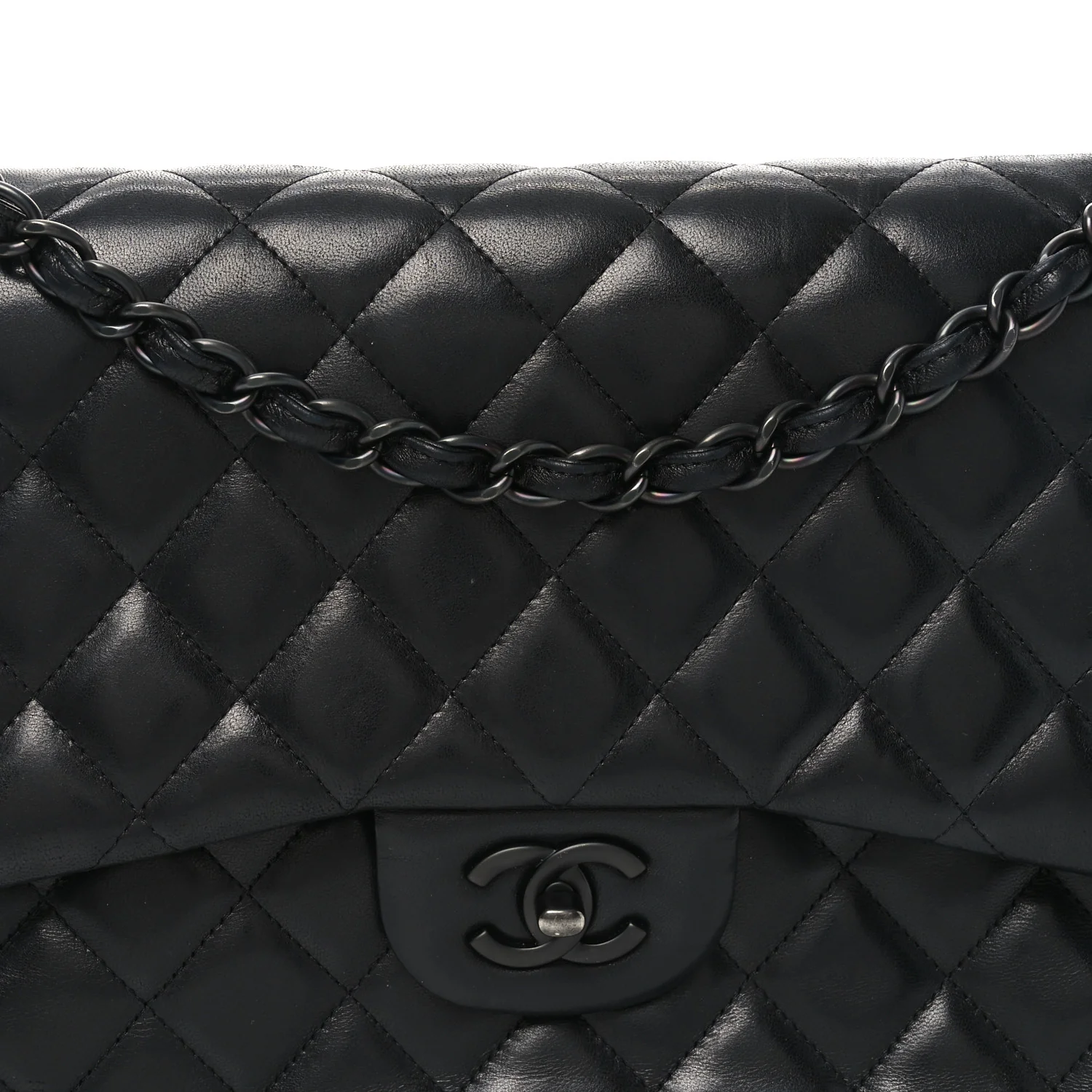 Lambskin Quilted Jumbo Double Flap So Black - Top Club