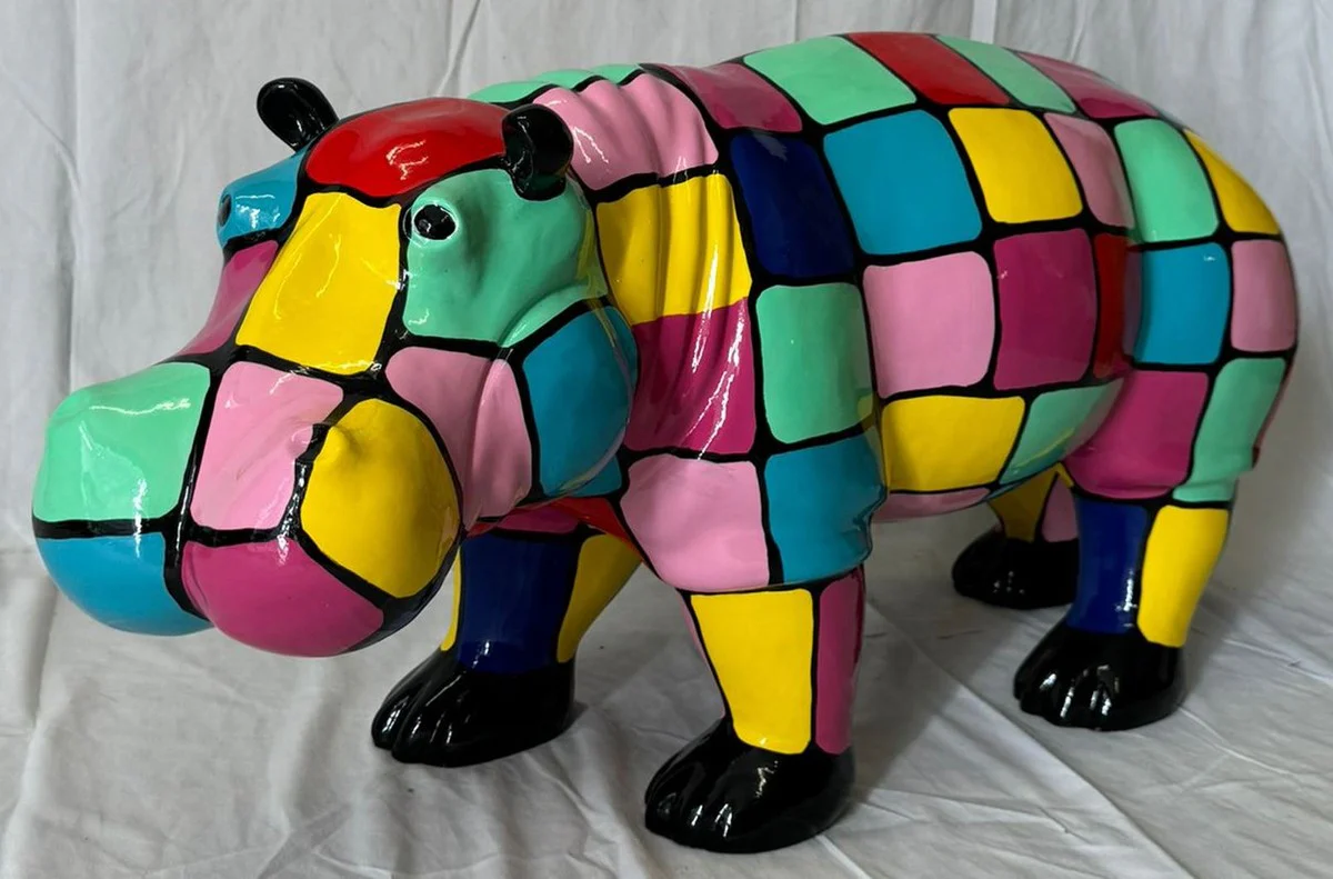 XXL decorative sculpture hippopotamus colorful 100 cm - garden decoration figure