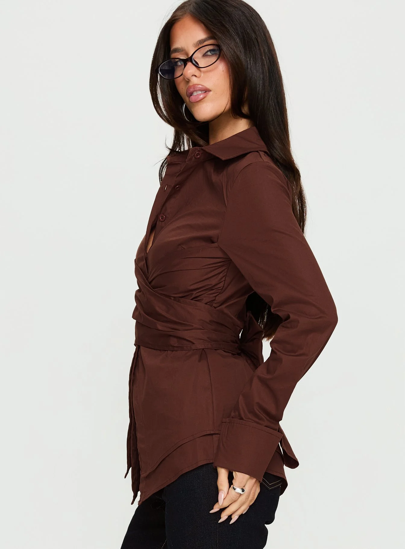 Shapeshifter Twist Long Sleeve Shirt Chocolate
