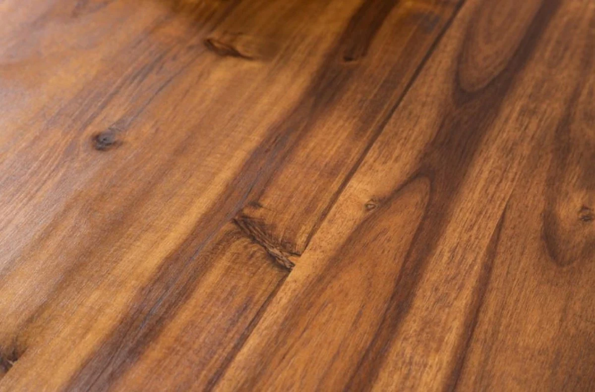 Solid wood dining table brown / gray 200 x 100 x H. 76.5 cm - Modern kitchen table with solid acacia wood table top and metal legs - Solid wood dining room furniture