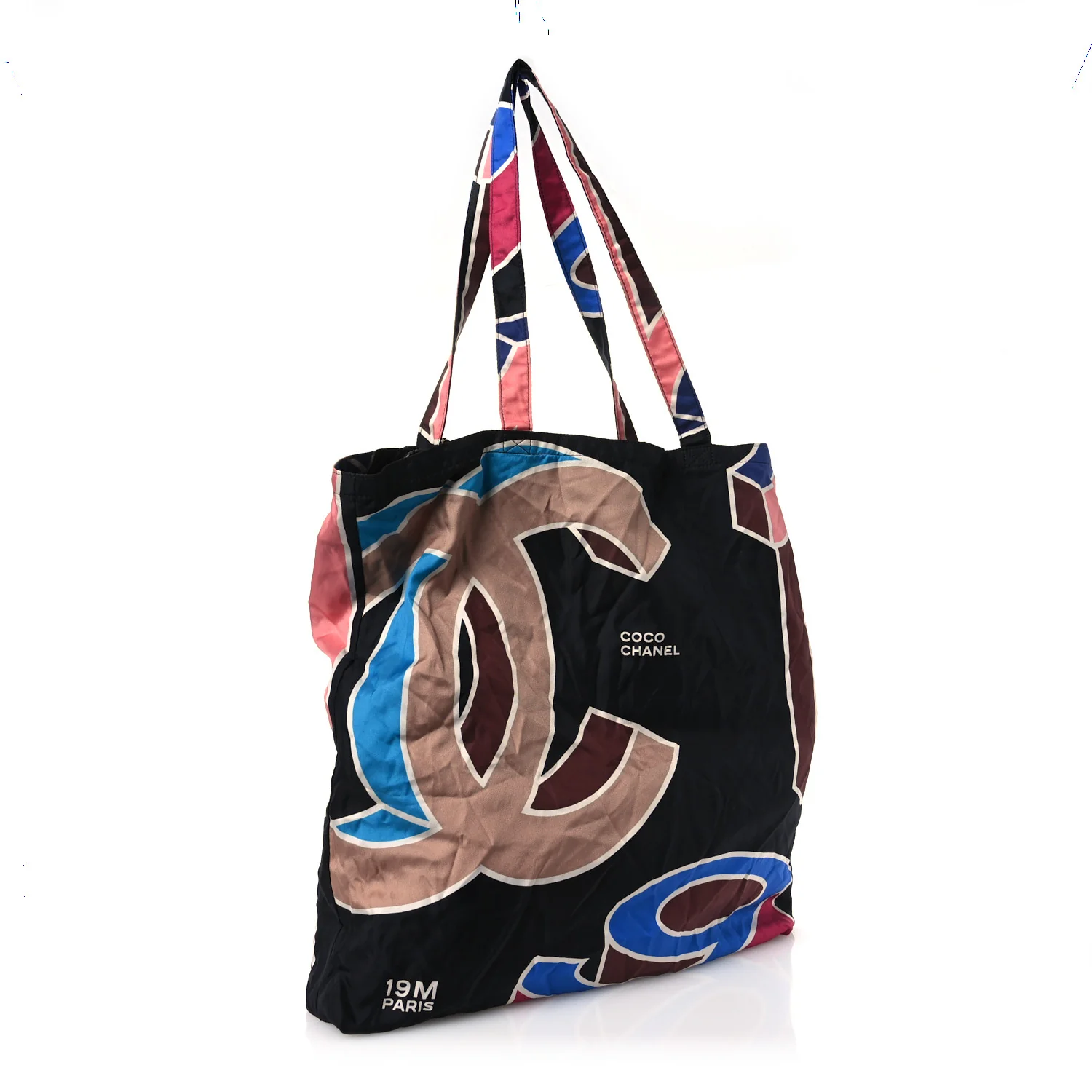 Caviar Fabric Foldable Tote Bag With Chain Black Multicolor - Top Club