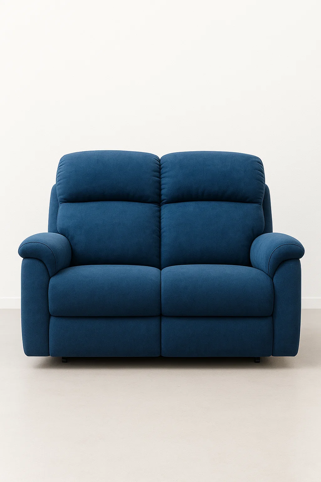 Sofá - 2 plazas reclinable en tejido azul oscuro con respaldo acolchado