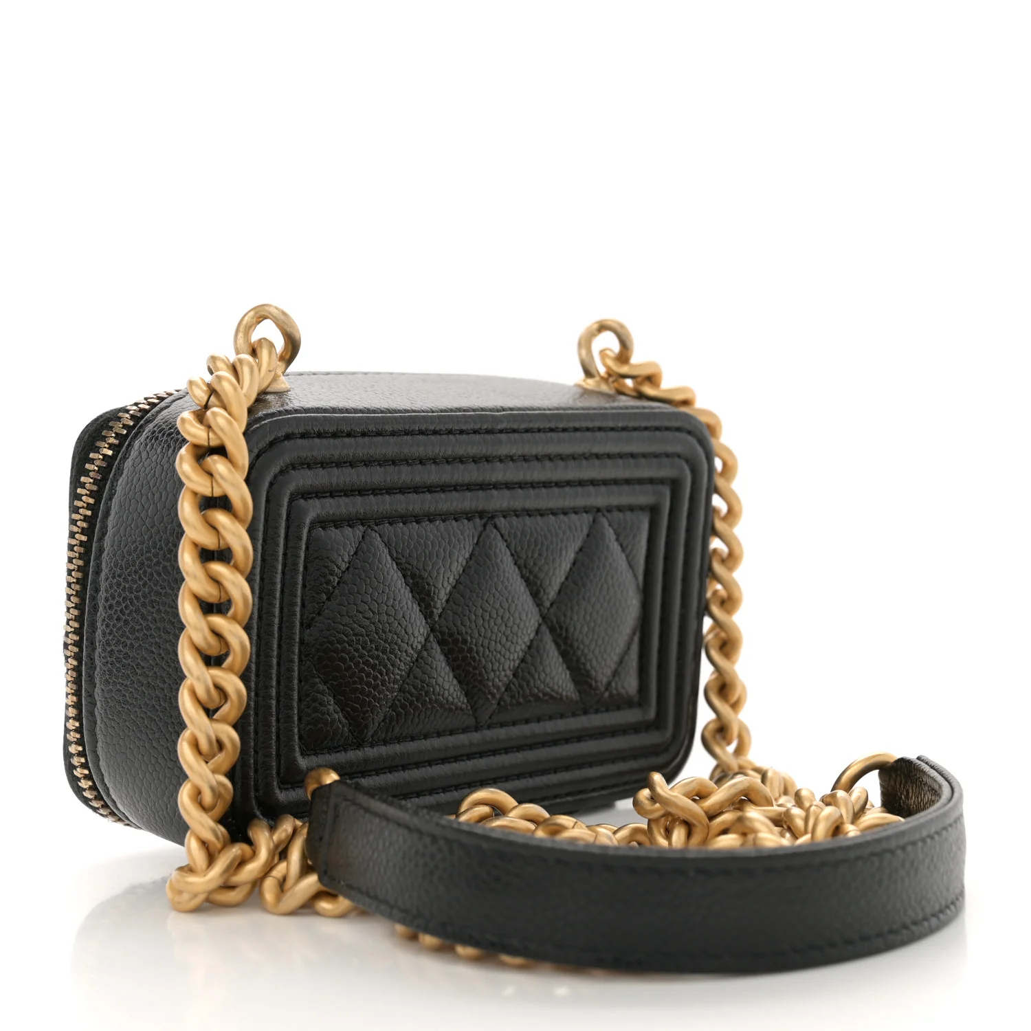 Caviar Quilted Mini Boy Clutch With Chain Black - Top Club