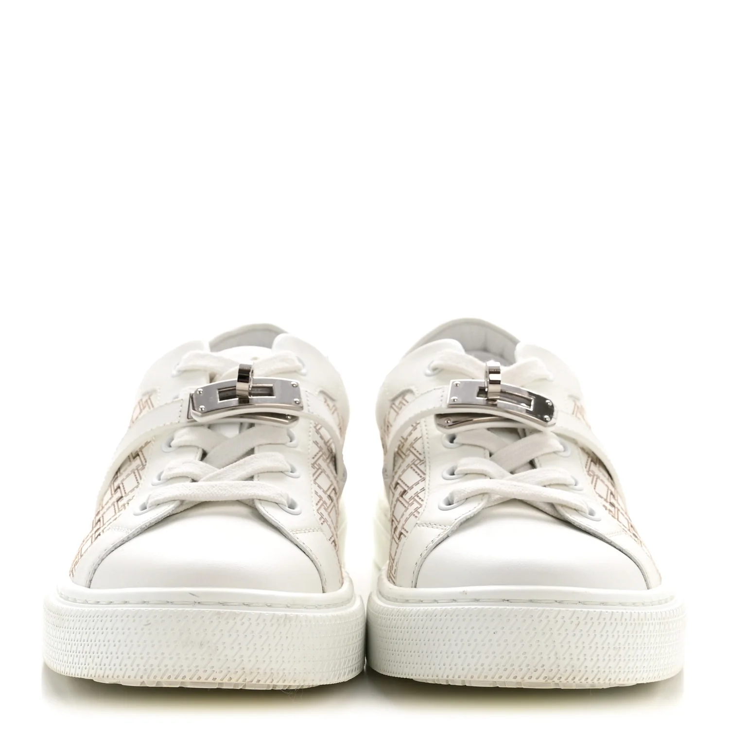 Calfskin Perforated Mosaic Day Sneakers 37.5 White - Top Club