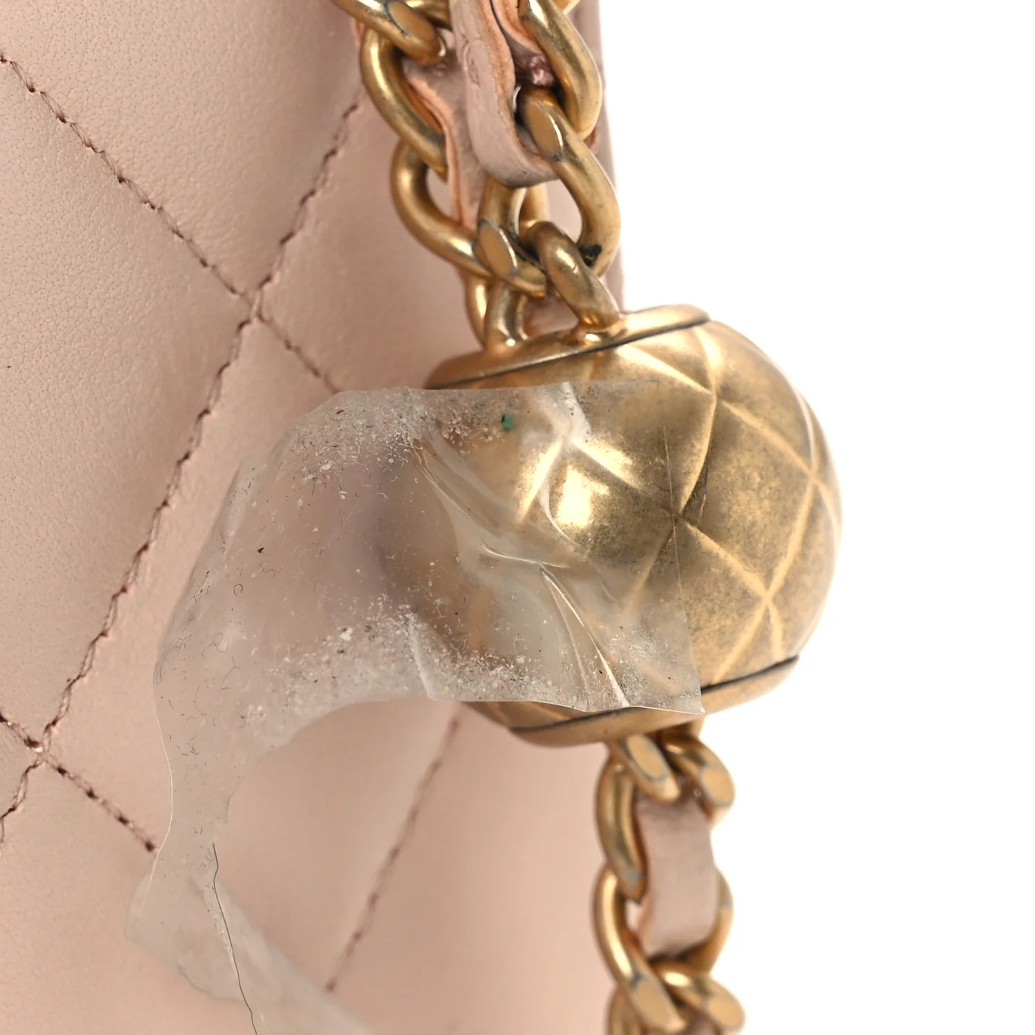 Lambskin Quilted CC Pearl Crush Wallet on Chain WOC Light Pink - Top Club