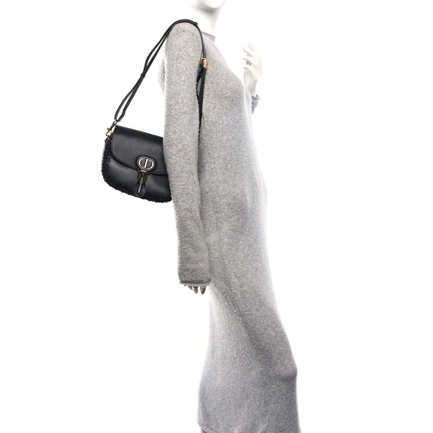Grained Calfskin Medium Whipstitched Bobby Bag Black