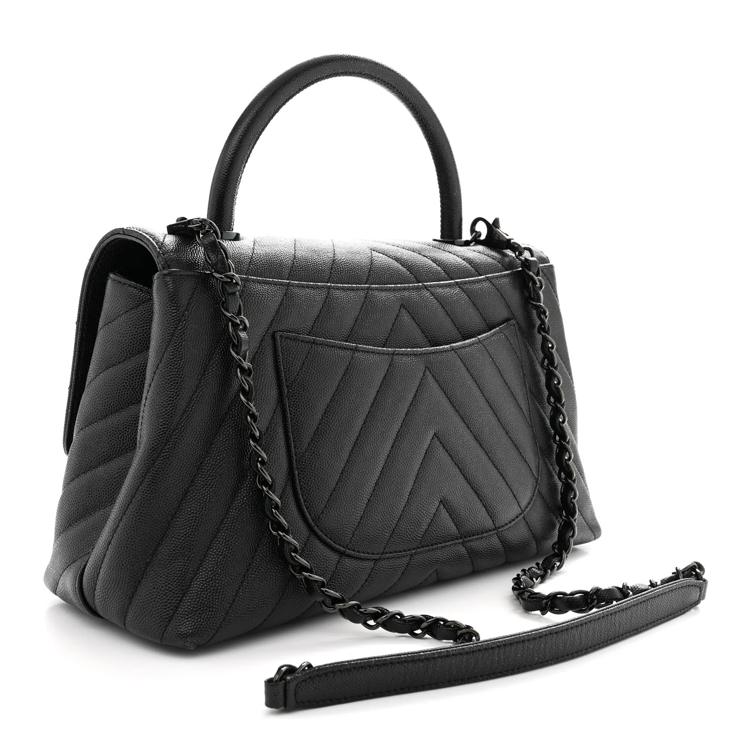 Caviar Chevron Quilted Small Coco Handle Flap So Black - Top Club