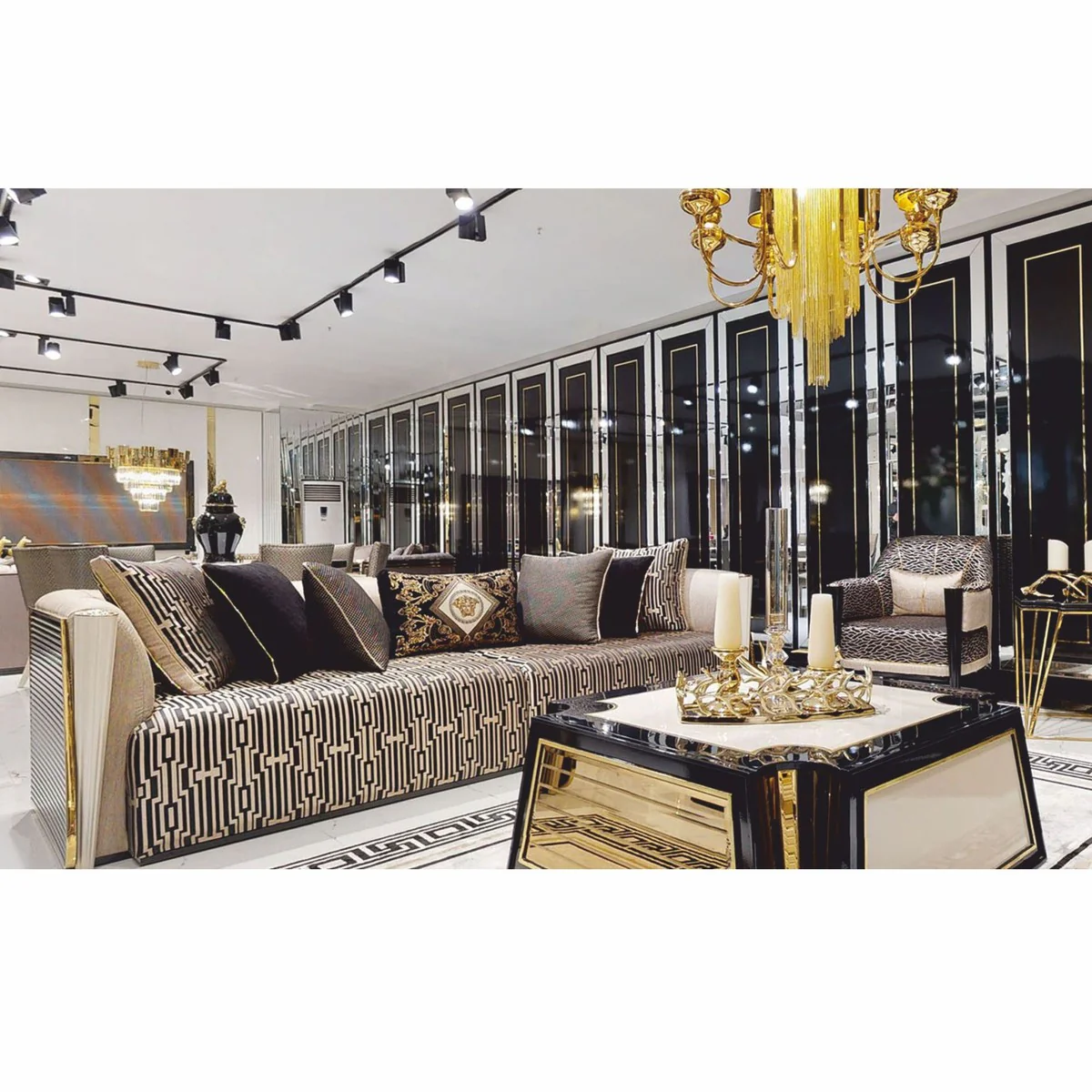 Luxury coffee table cream / black / gold 115 cm - hotel & living room furniture