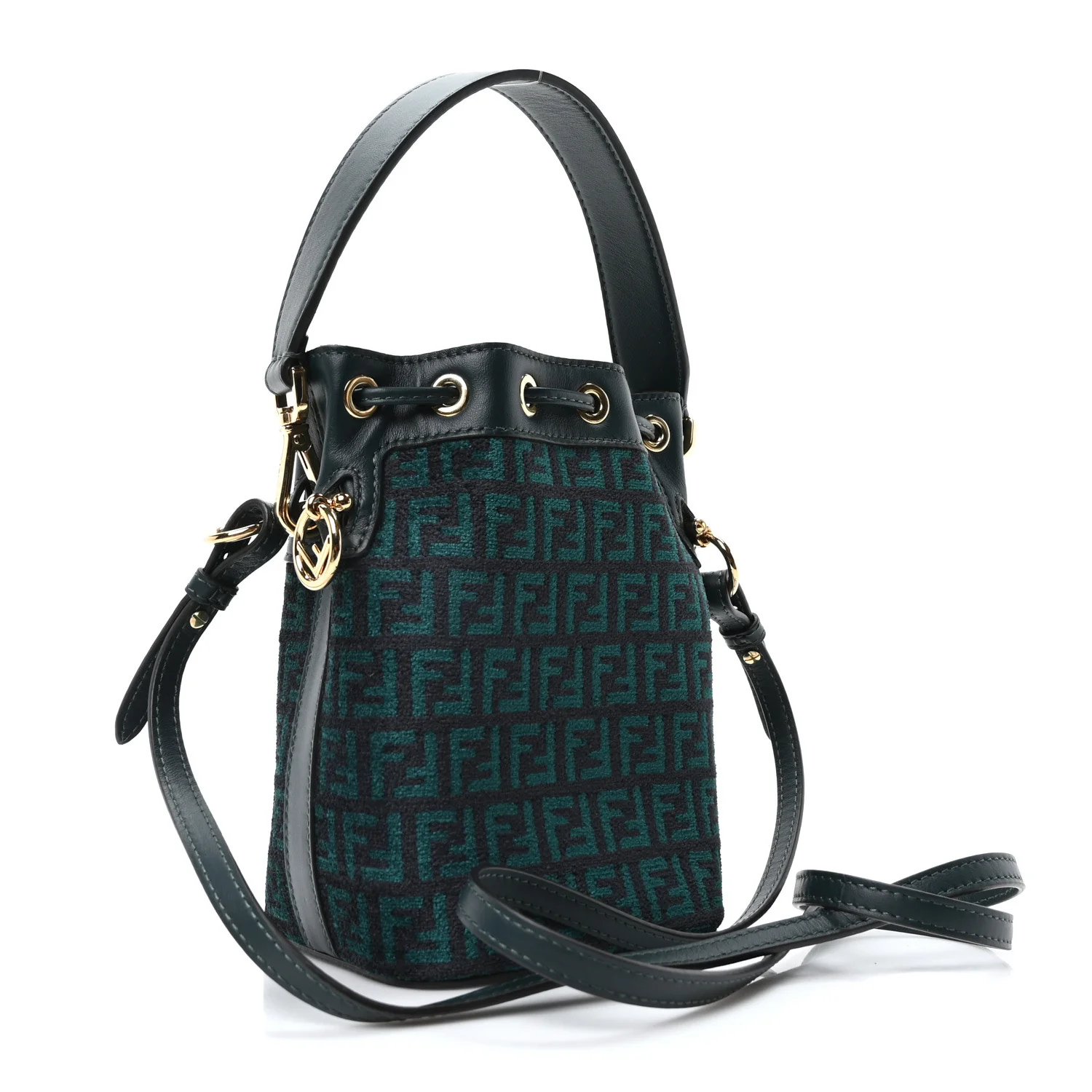 Chenille Vitello F is Fendi Micro FF Mini Mon Tresor Bucket Bag Verde Inglese - Top Club