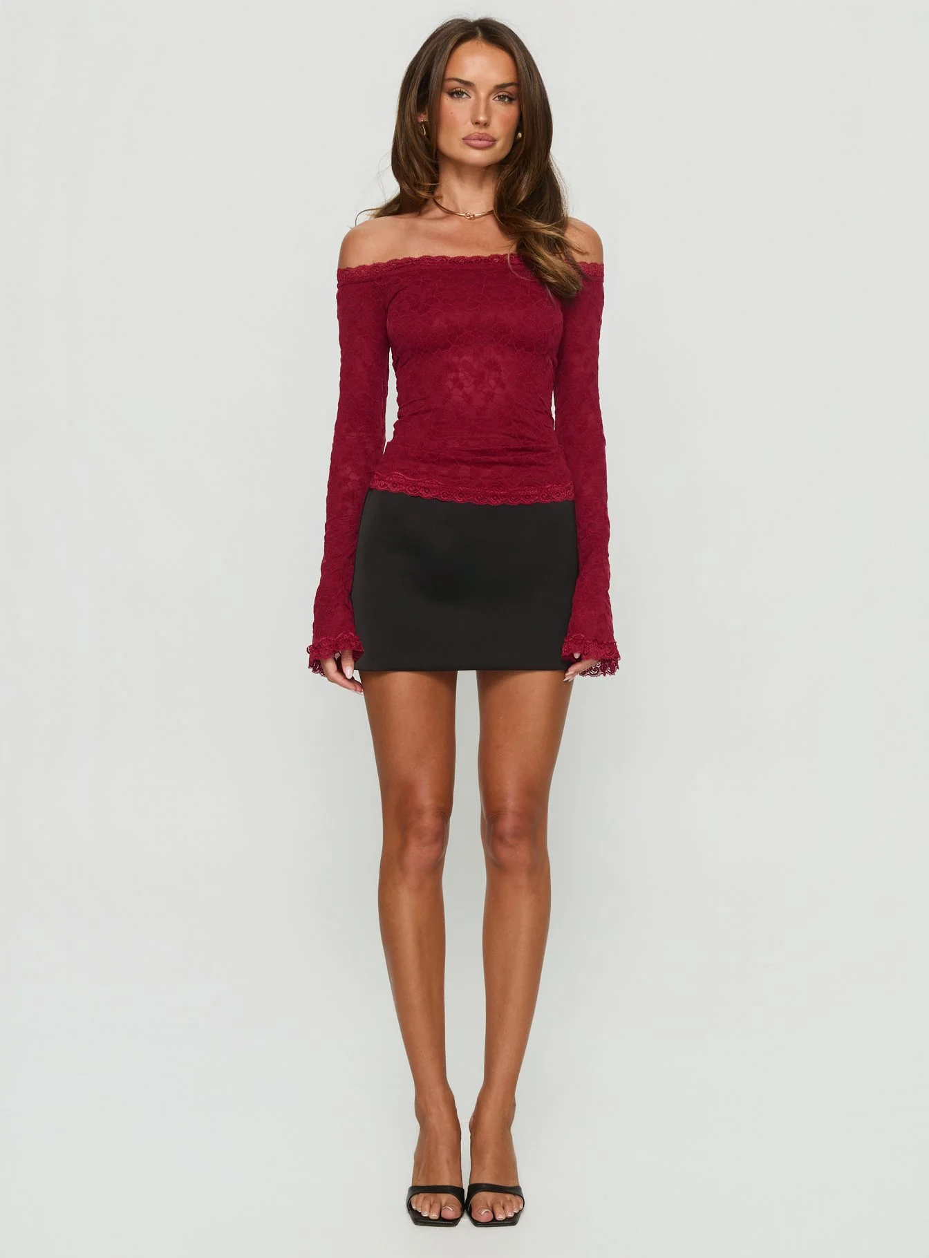 Mochapella Off The Shoulder Top Burgundy