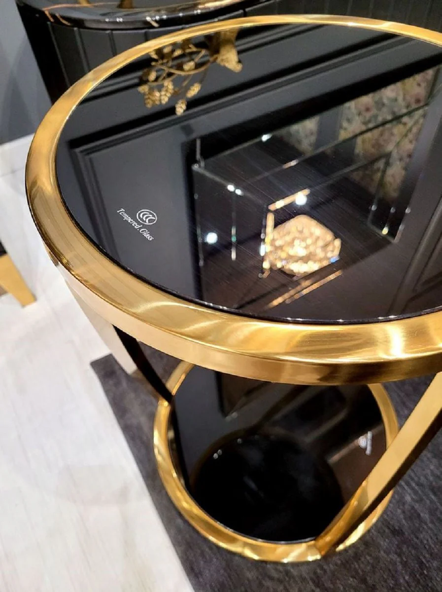 Luxury side table gold / black Ø 35 x H. 50 cm - Round stainless steel flower table with tinted glass tops - Living room furniture - Luxury furniture