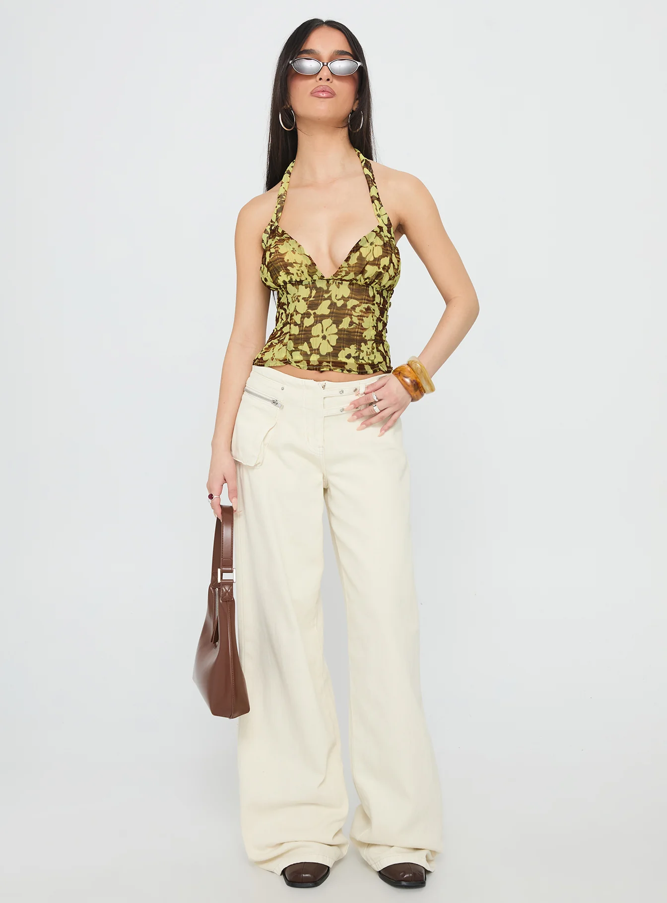 Aspyn Halter Top Yellow Floral