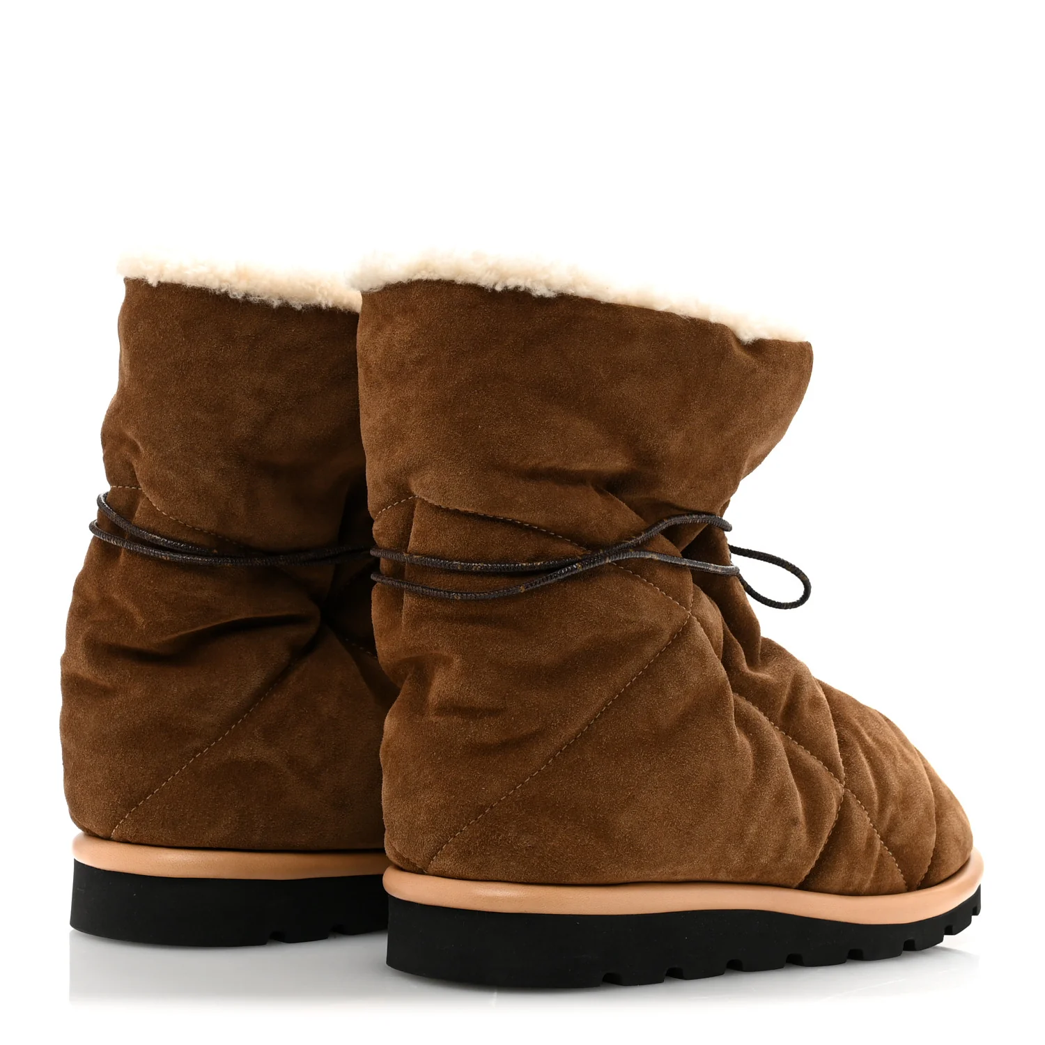 Suede Shearling Quilted Flat Ankle Boot 38 Beige - Top Club
