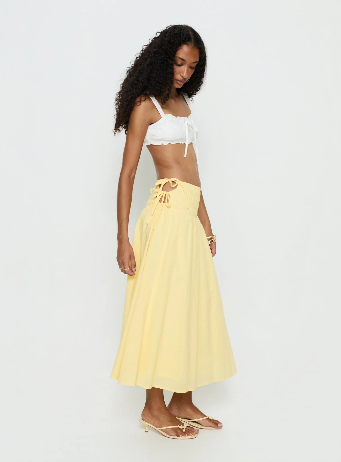 Vence Ruched Maxi Skirt Lemon Yellow