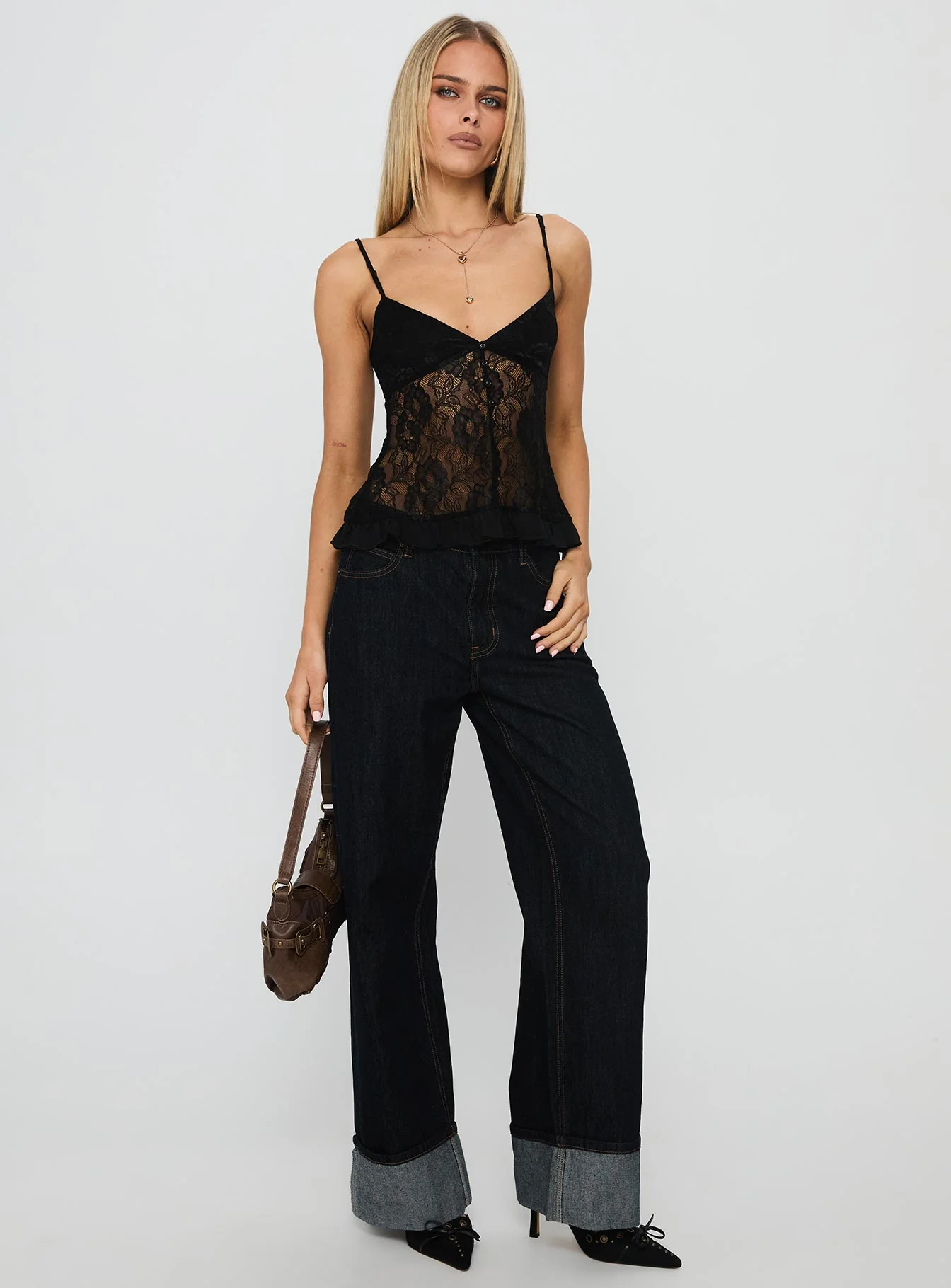 Weslee Lace Babydoll Top Black