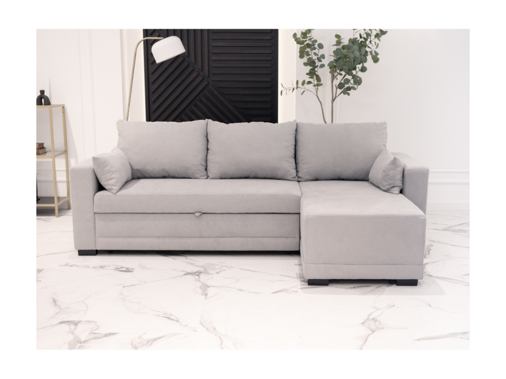 Sofá chaise longue 3 plazas reversible - poliéster - gris claro