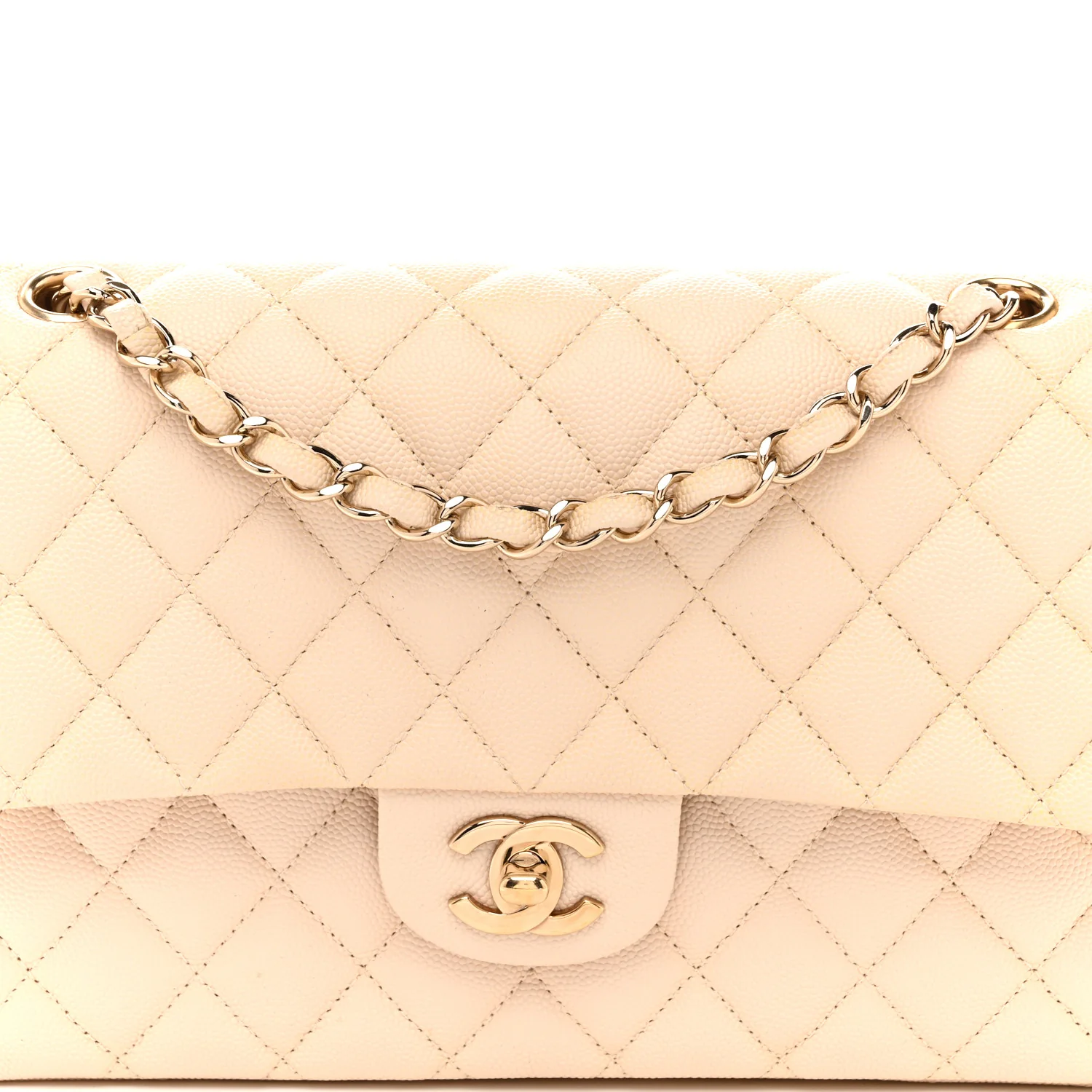Caviar Quilted Medium Double Flap Light Beige - Top Club
