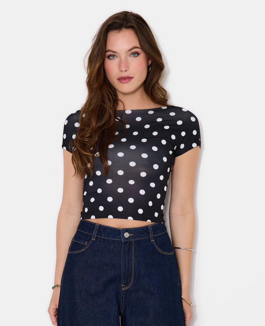 Pimkie Top court dos ouvert motif pois