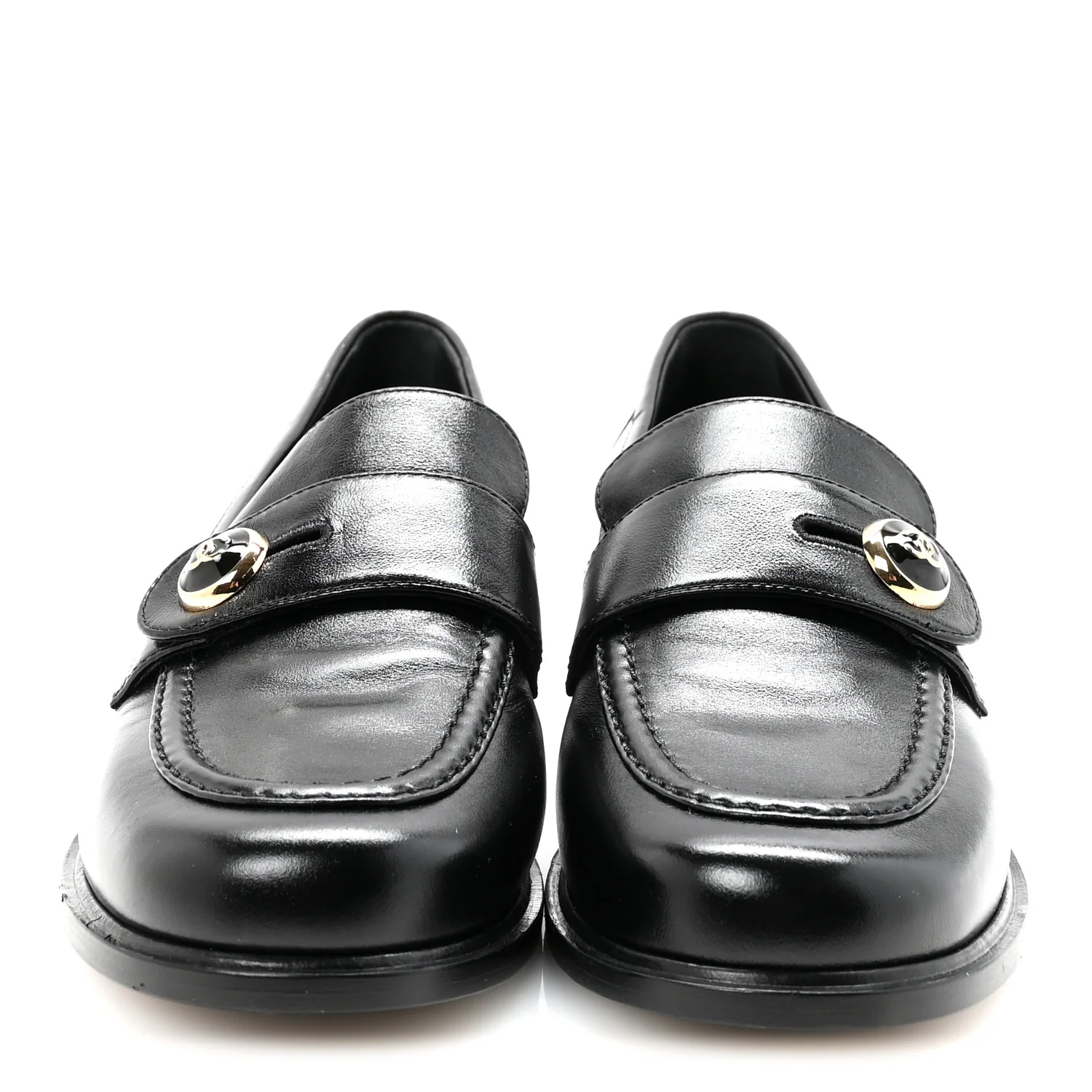 Shiny Calfskin CC Mocassin Loafers 38.5 Black - Top Club