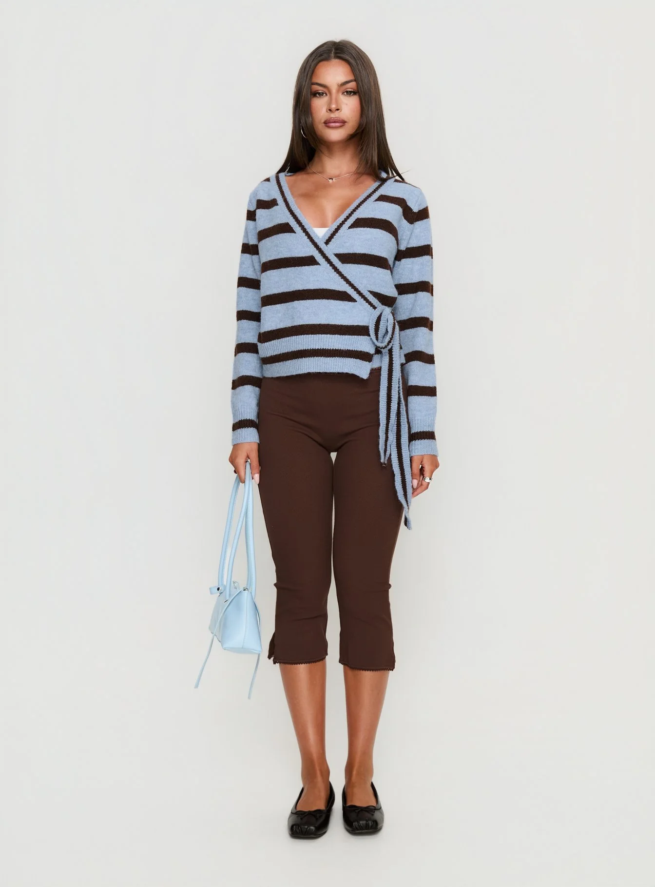 Andras Wrap Knit Sweater Blue Stripe