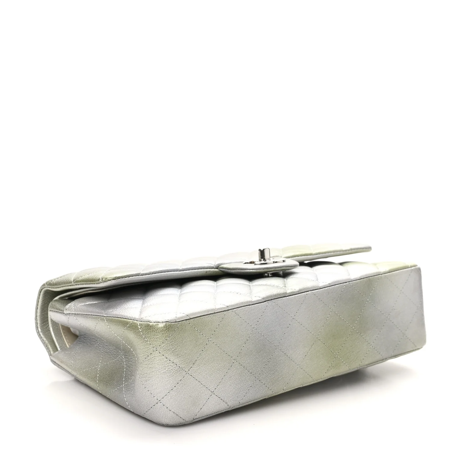 Metallic Goatskin Quilted Ombre Medium Double Flap Grey Green - Top Club