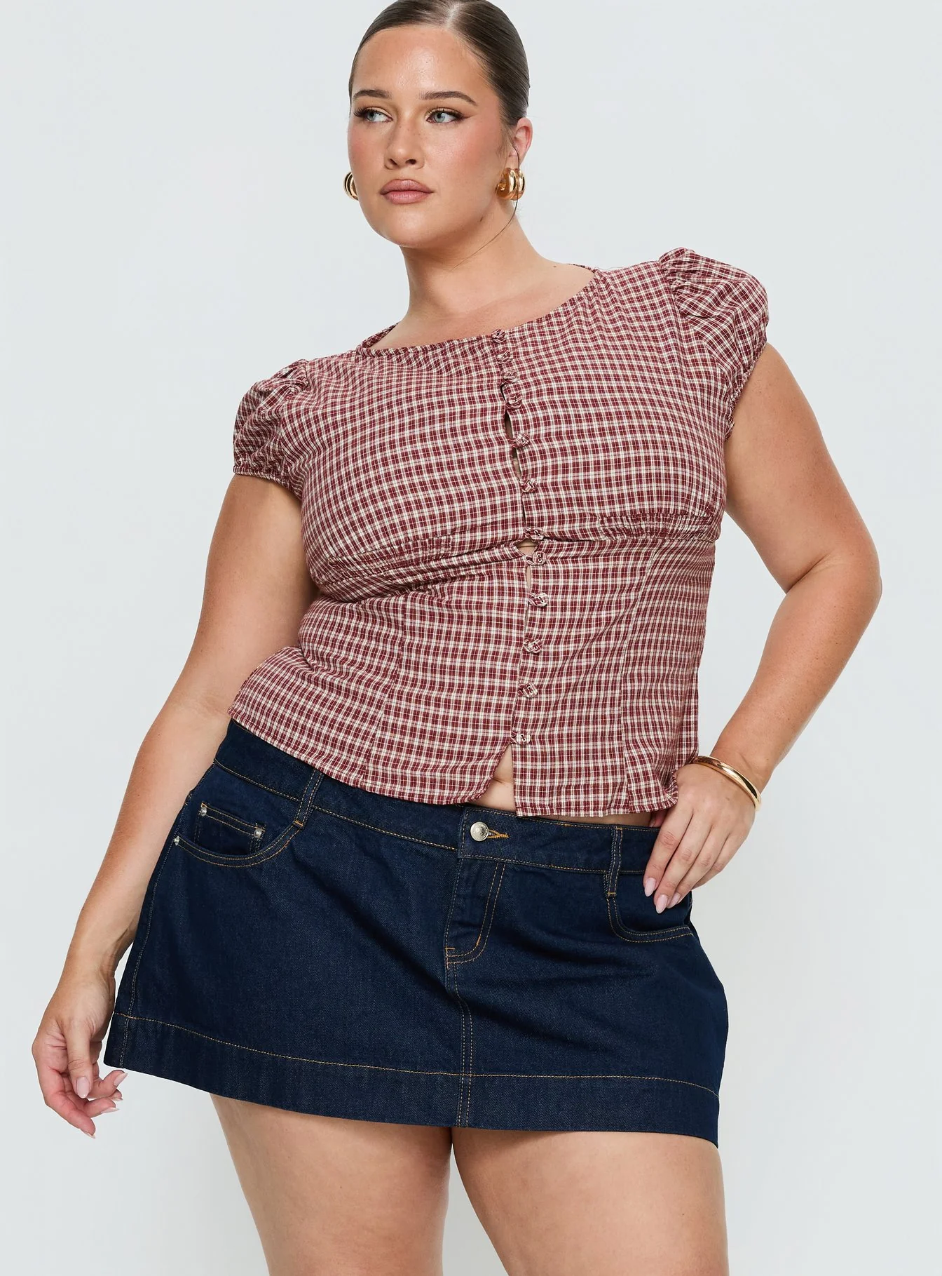 Warna Low Rise Denim Mini Skirt Dark Wash Curve