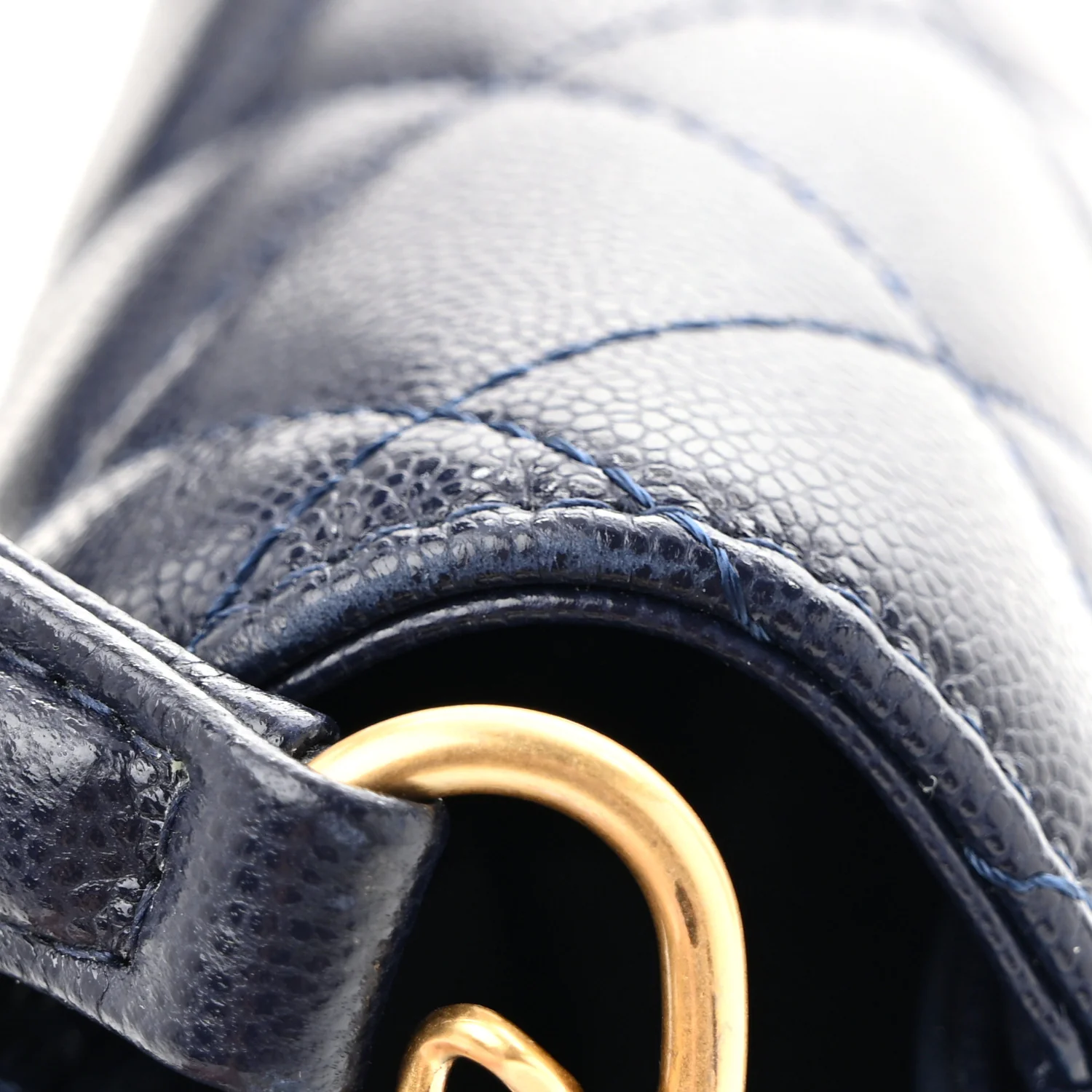 Shiny Caviar Quilted Mini Top Handle Flap Navy Blue - Top Club