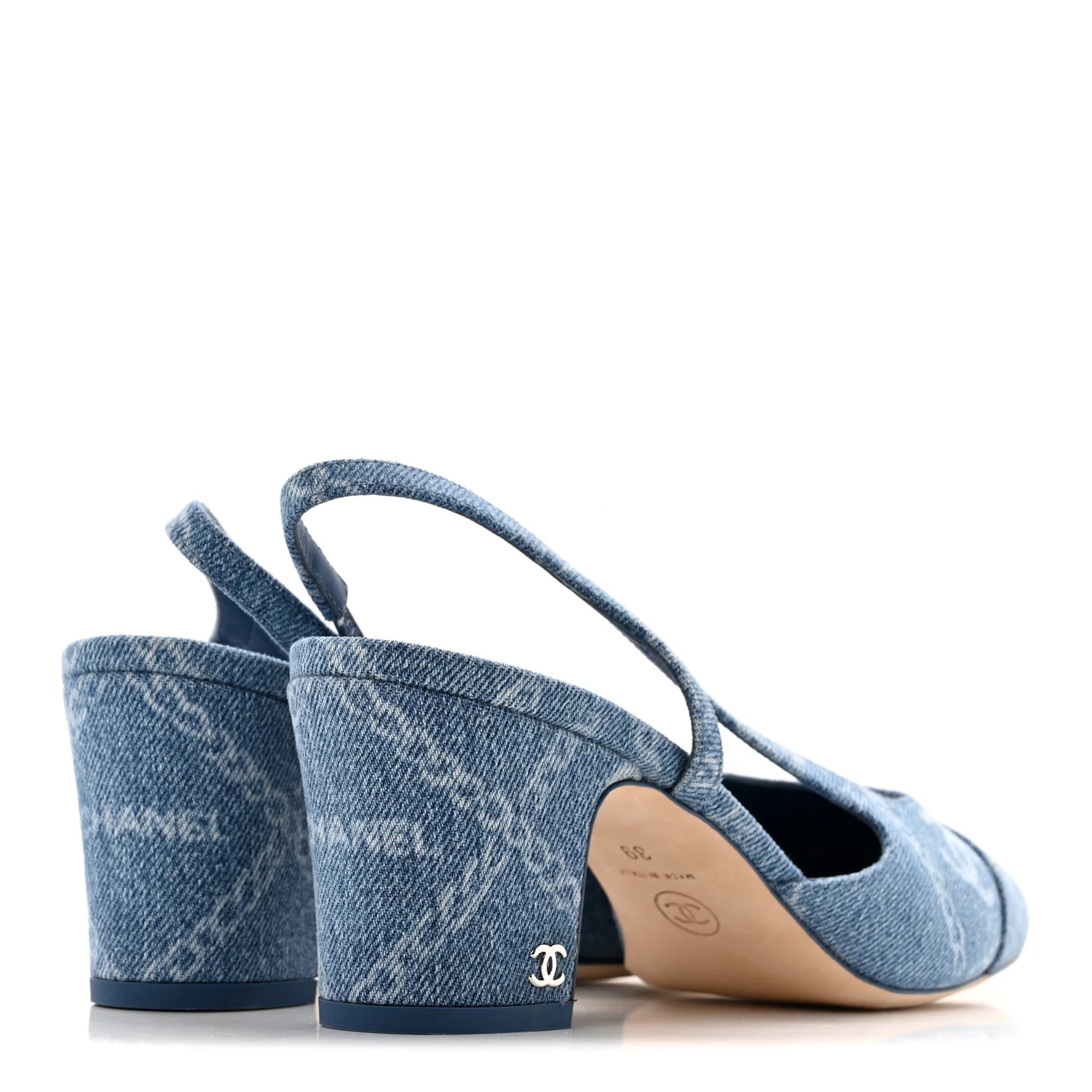 Denim Cap Toe Denim Slingback Pumps 39 Blue - Top Club