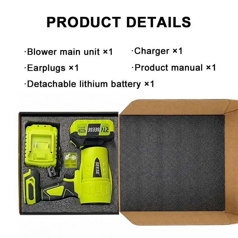 SEESE Cordless Leaf Blower Violent Turbo Fan, Brushless Pure Copper Motor Jet Fan with Battery, Cordless Turbo Super Power Air Duster for Car Drying, Post-Wash Cleaning & Snow Removal
