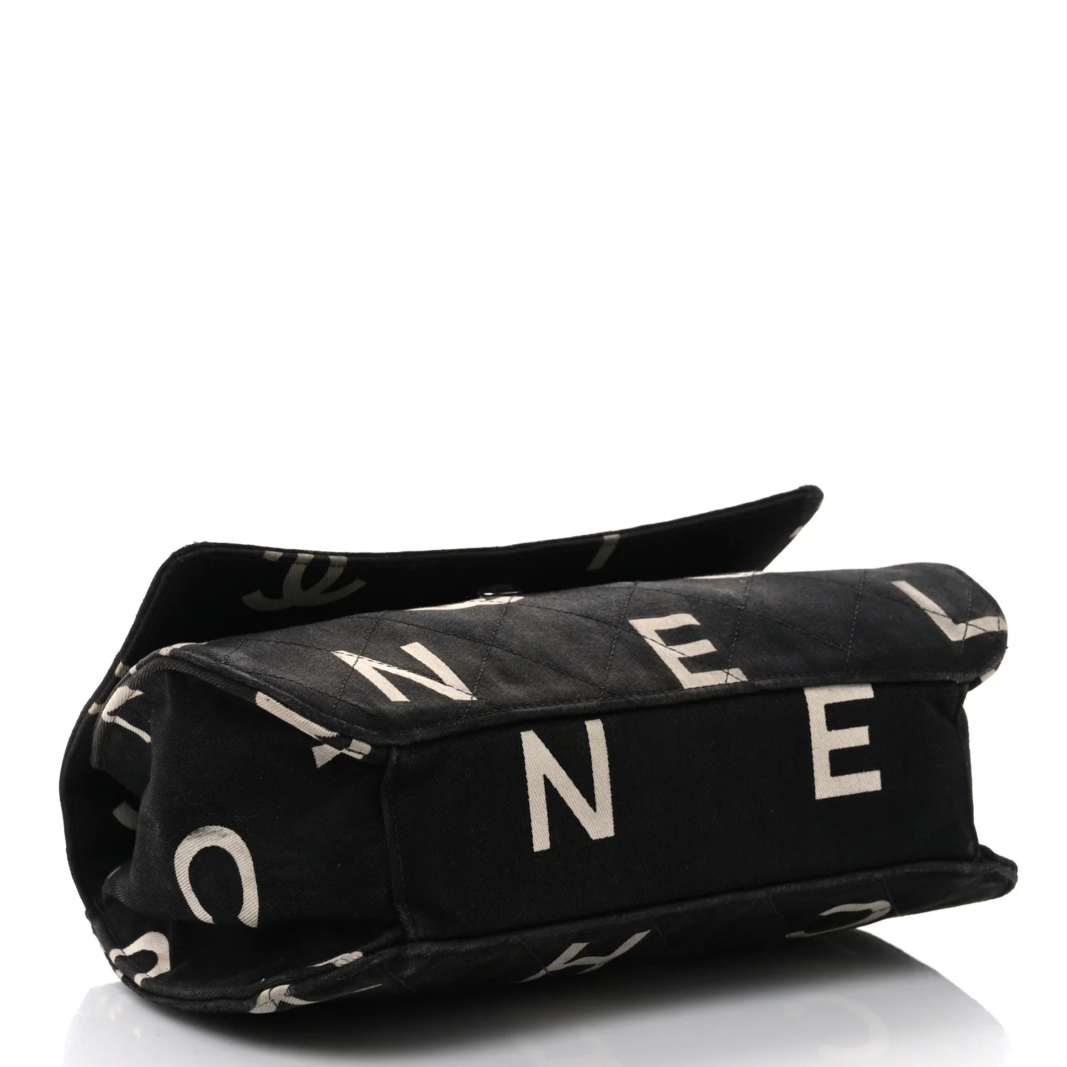 Canvas Quilted Letter Printed Flap Black - Top Club