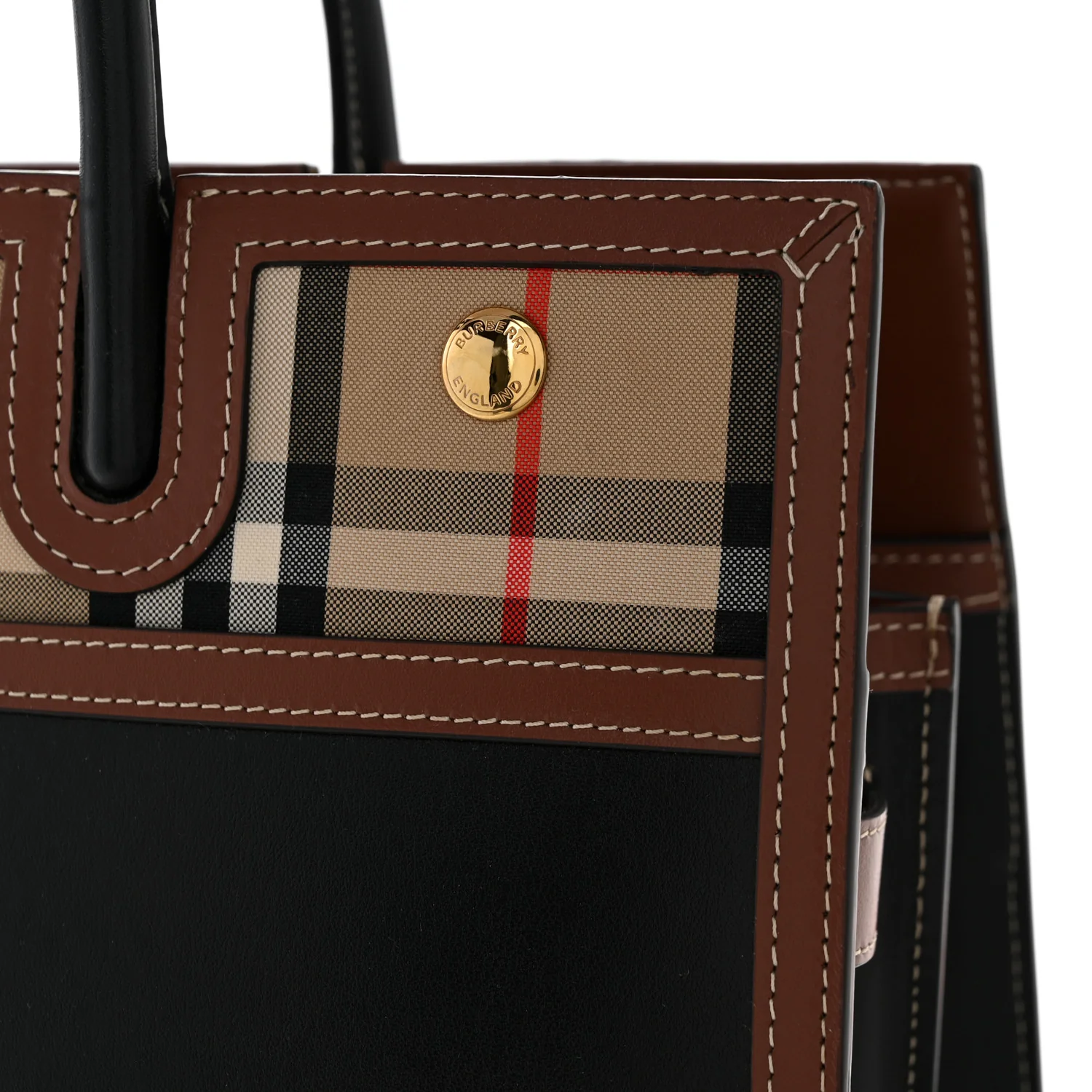 Calfskin Vintage Check Medium Two Handle Title Bag Black - Top Club