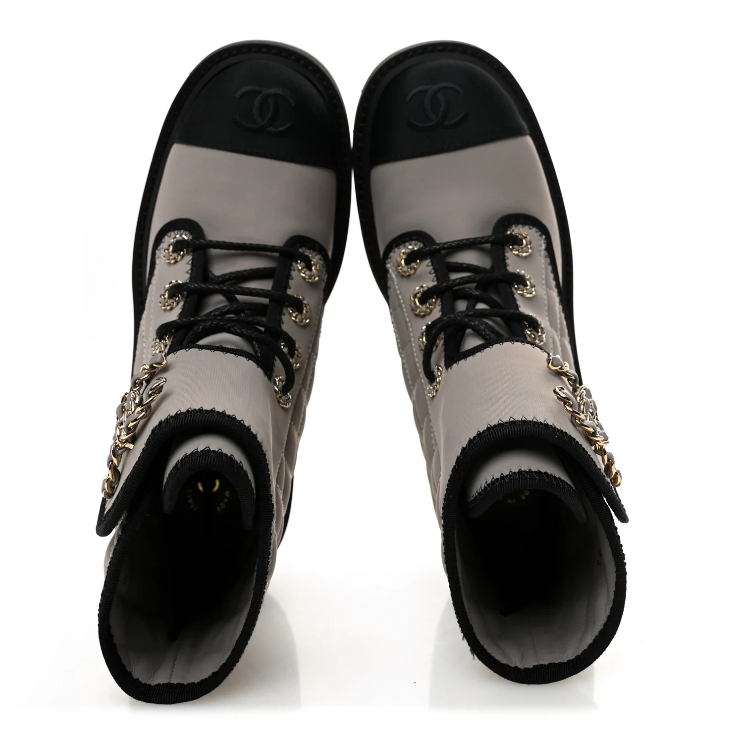 Fabric Grosgrain Quilted Cap Toe Lace Up Combat Boots 36 Gray - Top Club