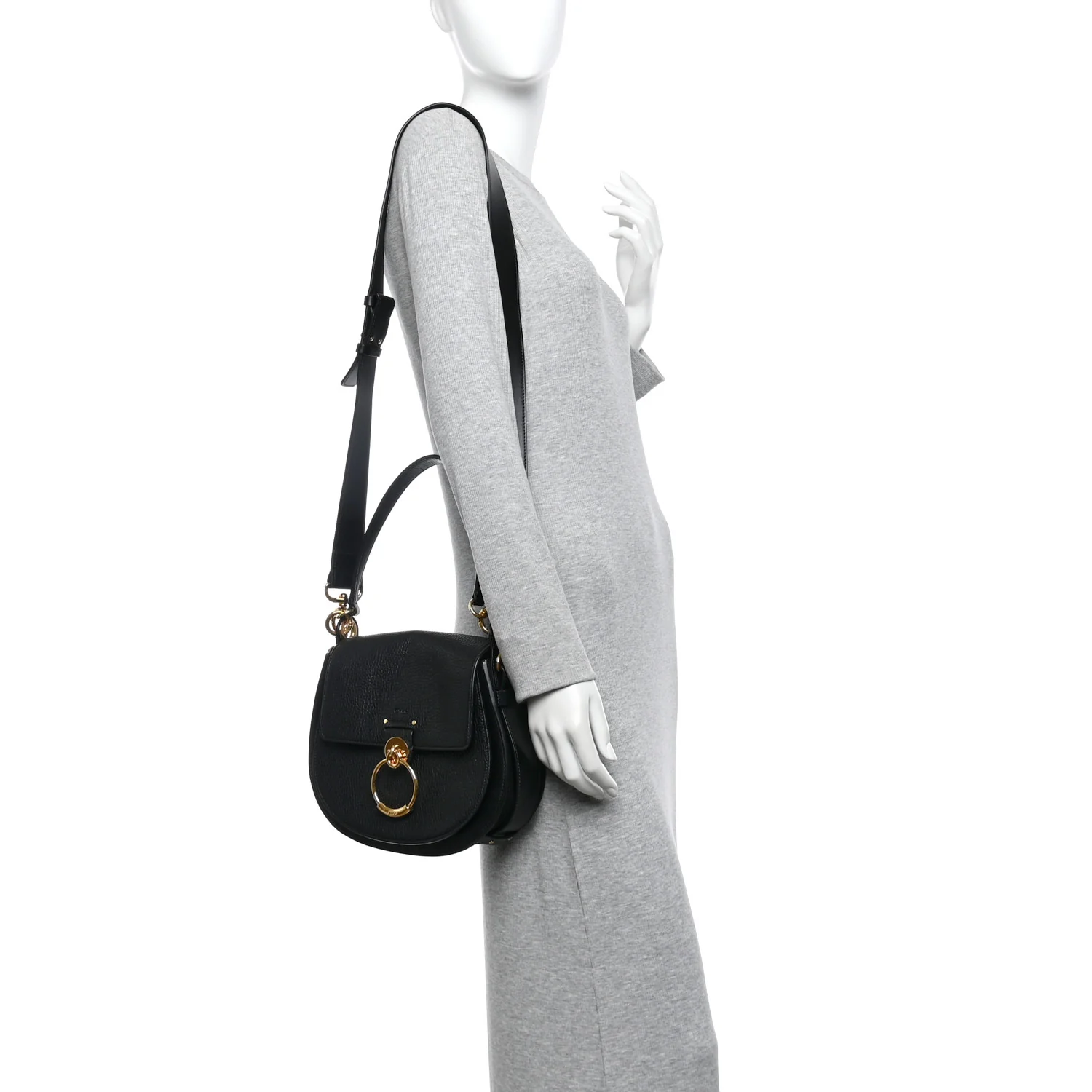 Grained Calfskin Large Tess Bag Black