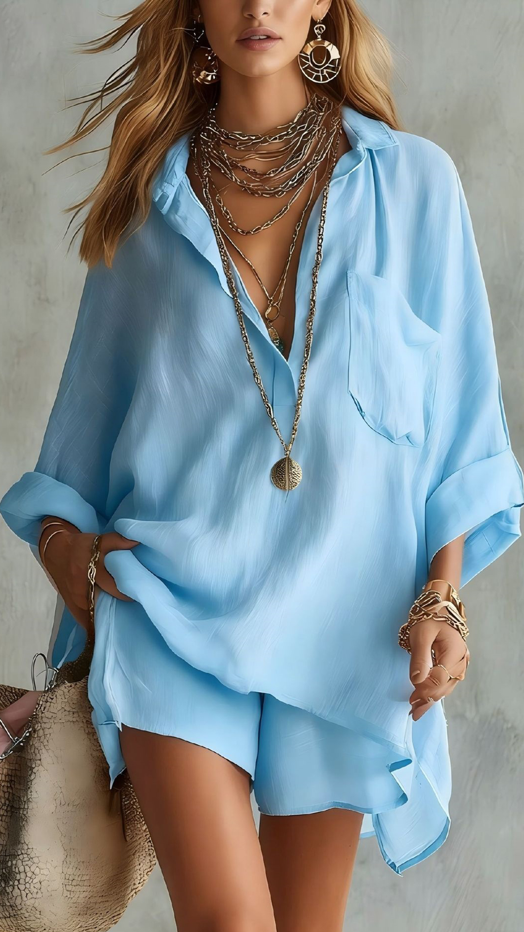 Women's Cotton-Blend Loose Shirt & Shorts Set - Nordfashionstorm - Women's Clothing, Fashion for You - Nordfashionstorm.com