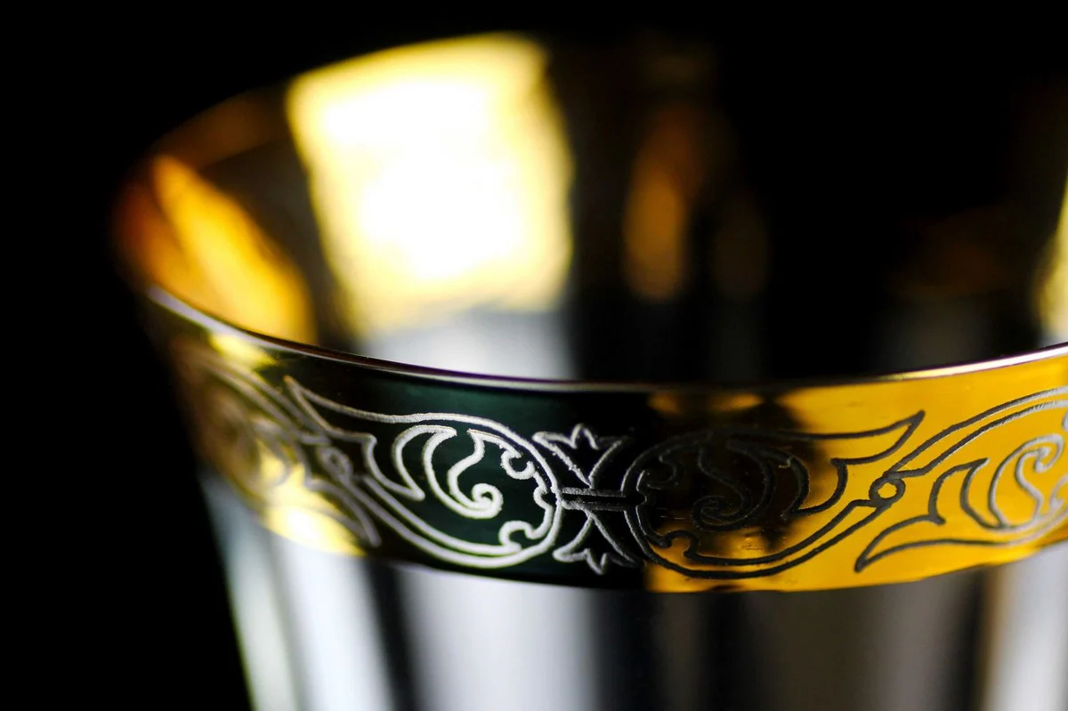 Luxury Baroque wine glass set of 6 gold Ø 8 x H. 20 cm - handmade and hand-engraved wine glasses - hotel & restaurant accessories - luxury quality