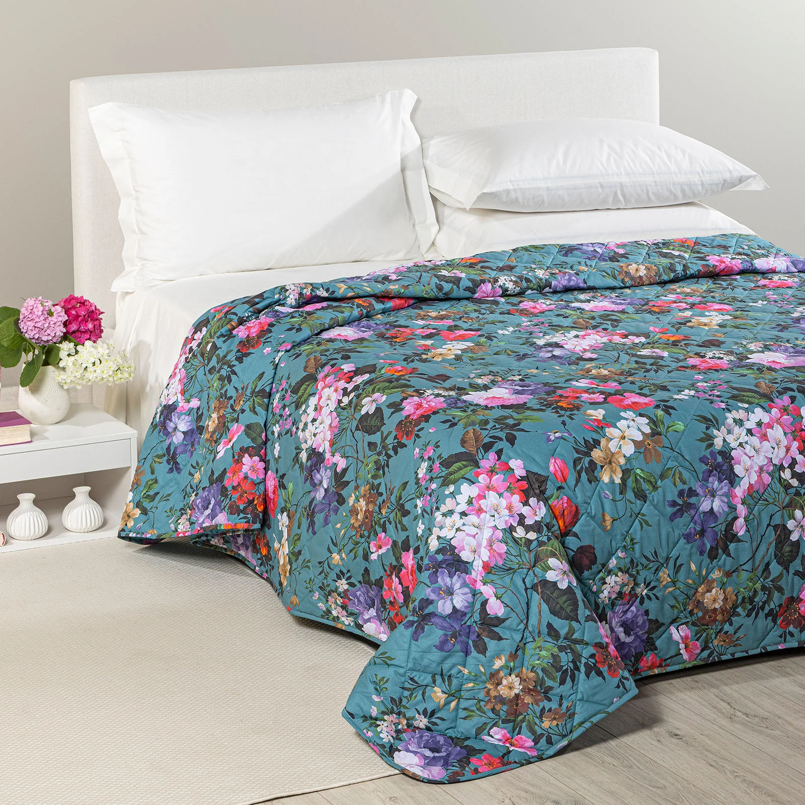 Copriletto Trapuntato In Cotone Mirabel Matrimoniale Blu Caleffi