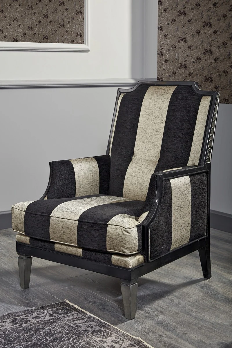 Luxury Baroque Living Room Set Black / Gold / Silver - 1 Sofa & 2 Armchairs & 1 Coffee Table & 1 Side Table - Baroque Furniture