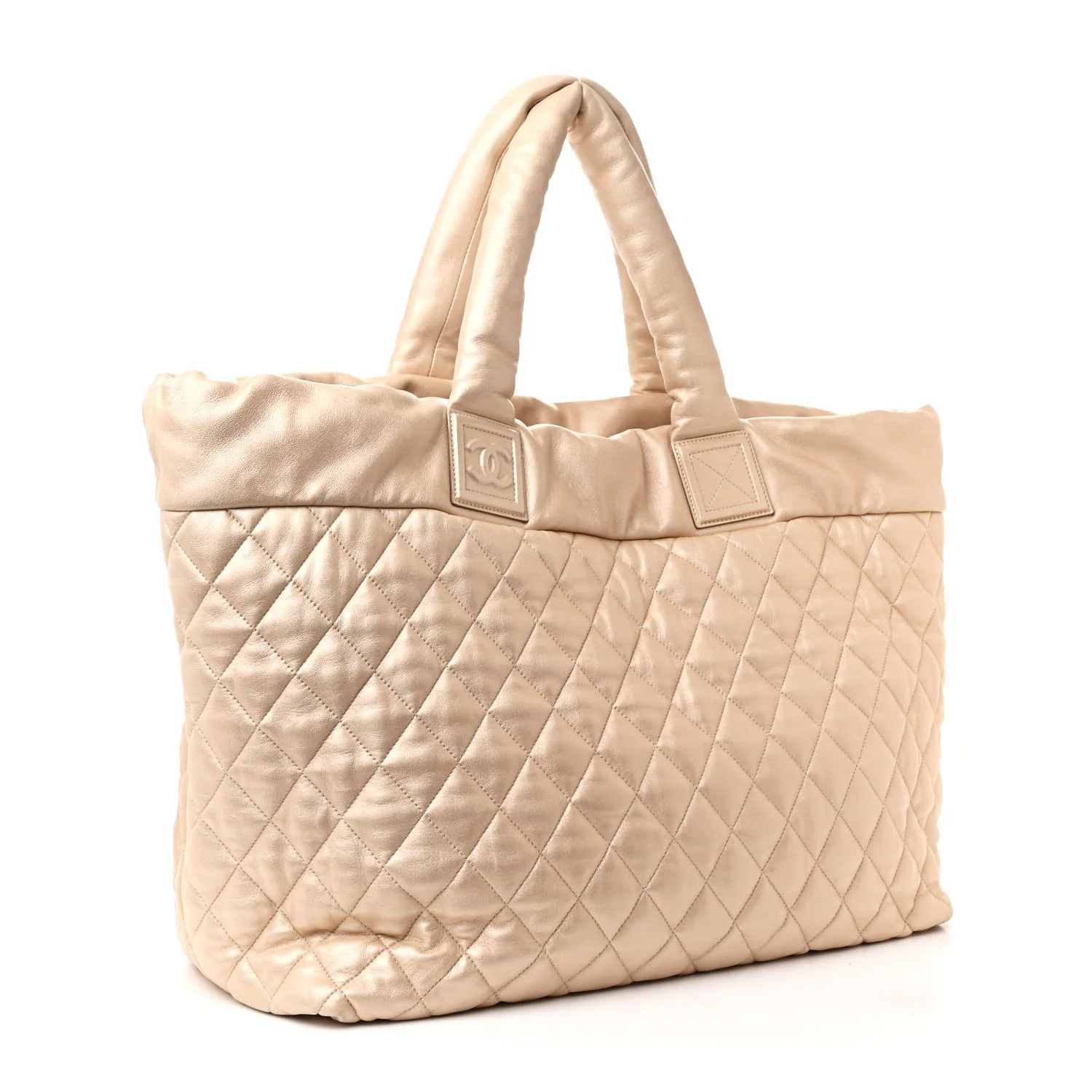 Metallic Lambskin Quilted Large Coco Cocoon Tote Light Gold - Top Club