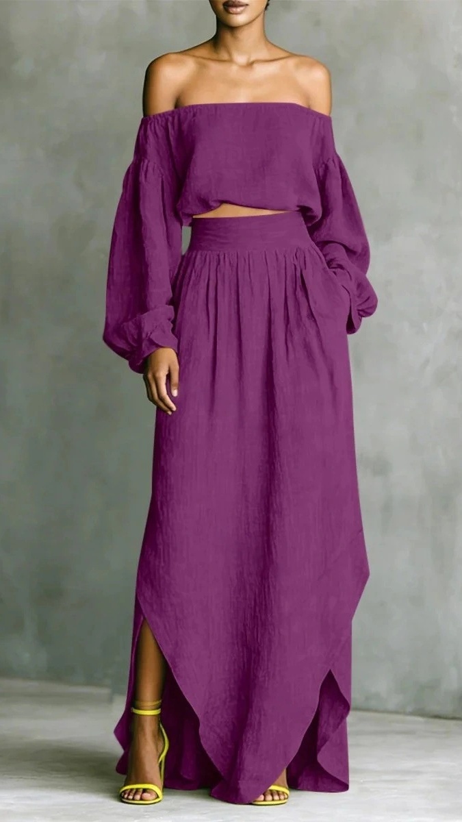 Women's casual off-shoulder top and asymmetrical skirt two-piece set - Nordfashionstorm - Women's Clothing, Fashion for You - Nordfashionstorm.com