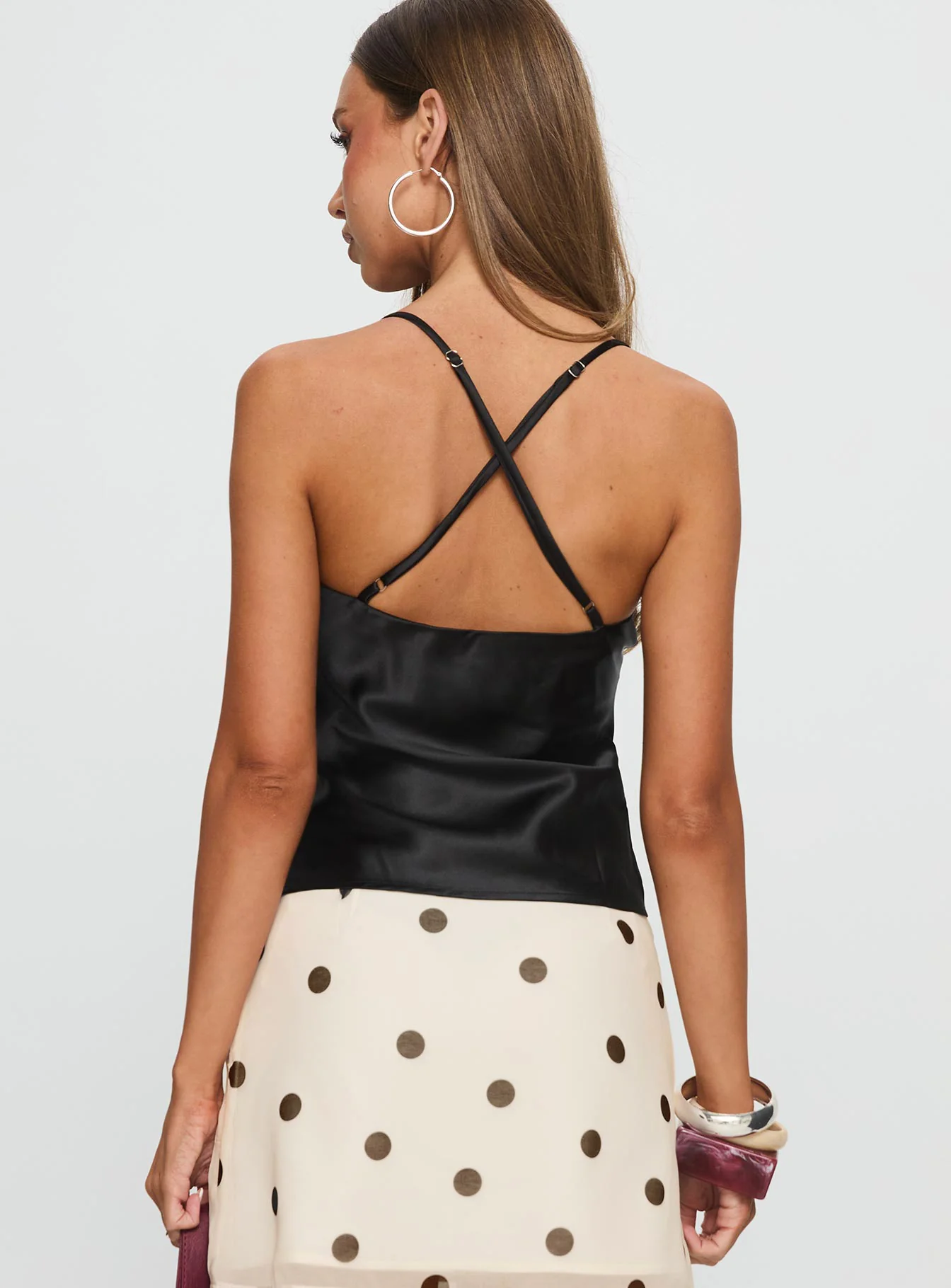 Sizzling Tie Detail Satin Top Black