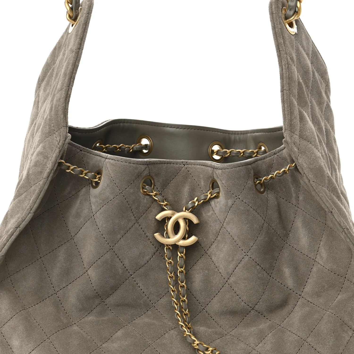 Suede Quilted Medium Chanel 25 Handbag Dark Grey - Top Club