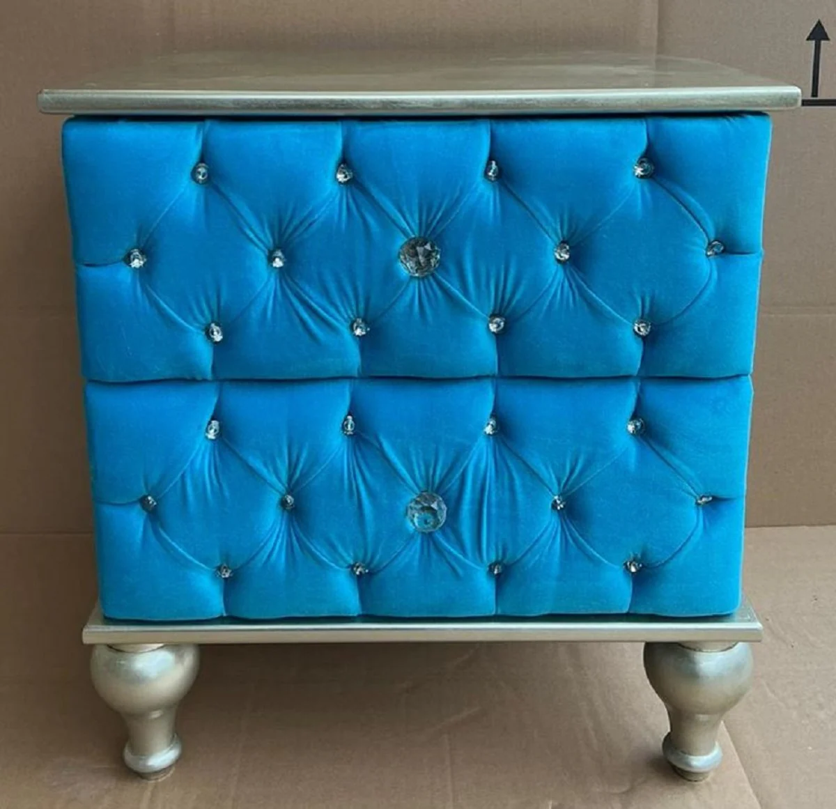 Baroque night dresser with 2 drawers and rhinestones light blue / silver - Baroque style bedside table - Baroque furniture - Bedroom furniture in Baroque style - Noble & magnificent