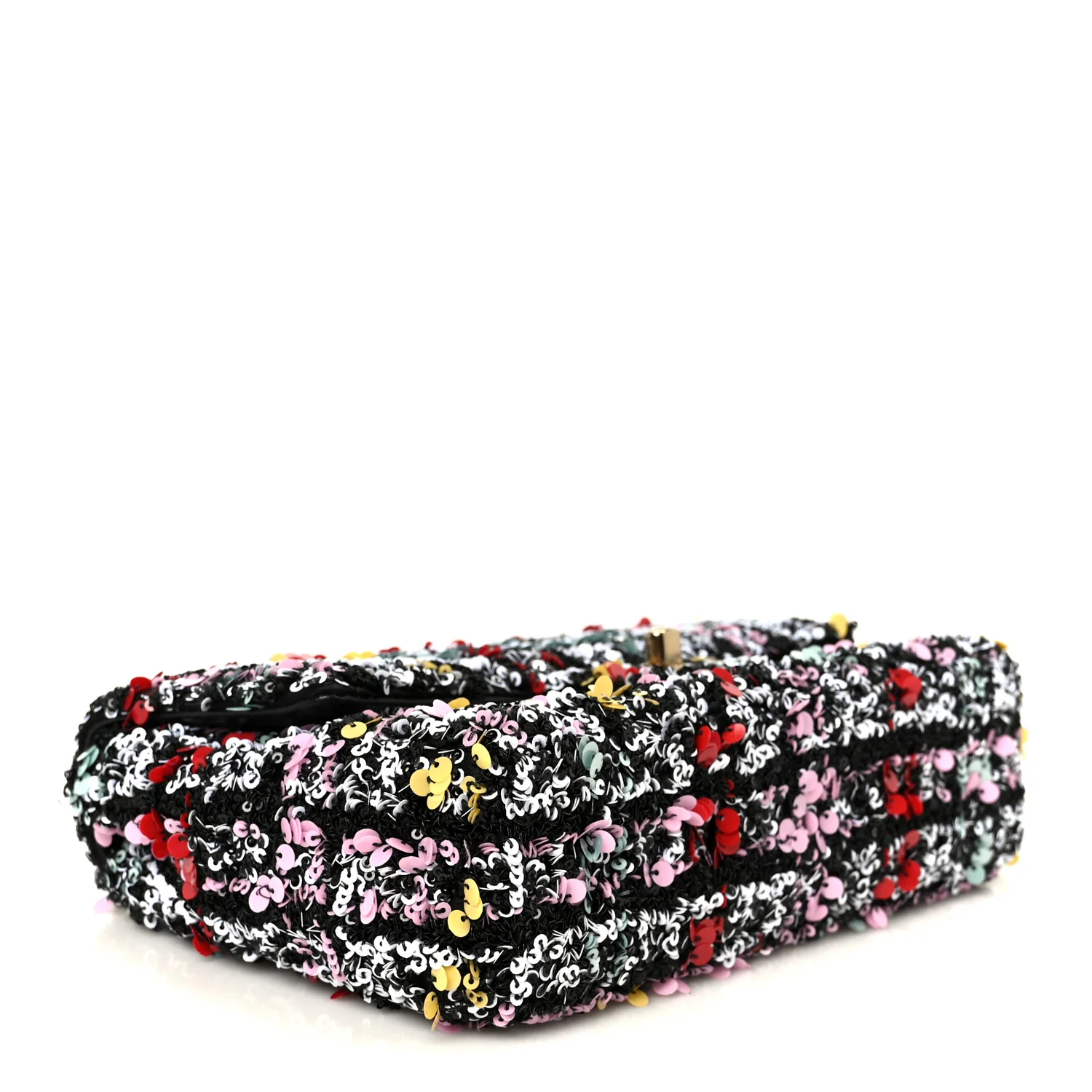 Tweed Sequin Small Single Flap Black Red Multicolor - Top Club