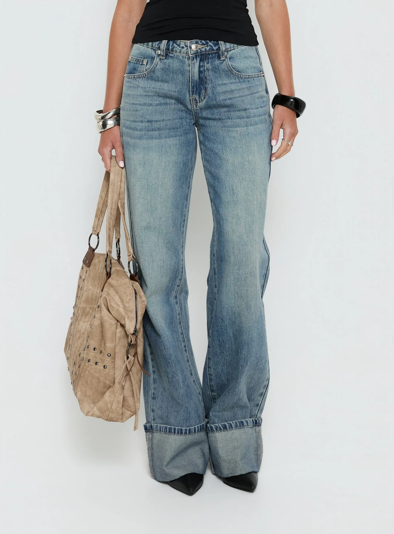 Ezia Wide Cuff Baggy Jeans Raw Denim