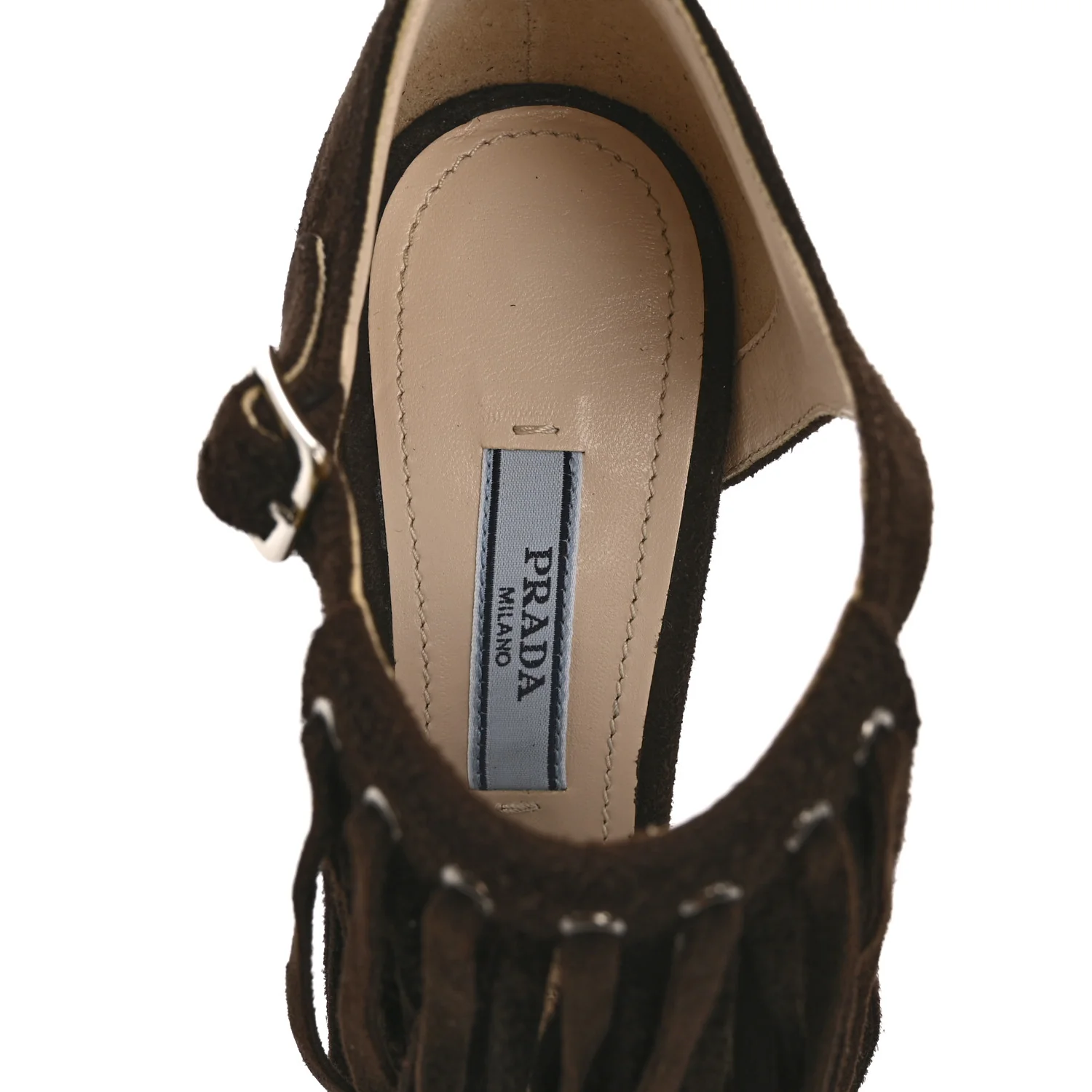Suede Fringe Peep Toe Sandal 36 Moro - Top Club